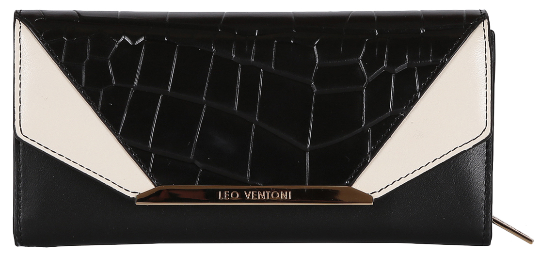 Кошелек женский Leo Ventoni, цвет: черный. L330915L330915 nero/bianco Кошелек женский Leo Ventoni, цвет: черный. L330915L330915 nero/biancoЖенский Кошелек Leo Ventoni выполнен из натуральной кожи. Внутри: одно отделение для купюр, в котором имеется 12 держателей для пластиковых карт, отделение для монет, имеющее два кармана и закрывающееся на пластиковую молнию. Имеется ещё два дополнительных кармана для мелочей. Закрывается Кошелек клапаном на кнопке. Фурнитура золото.
