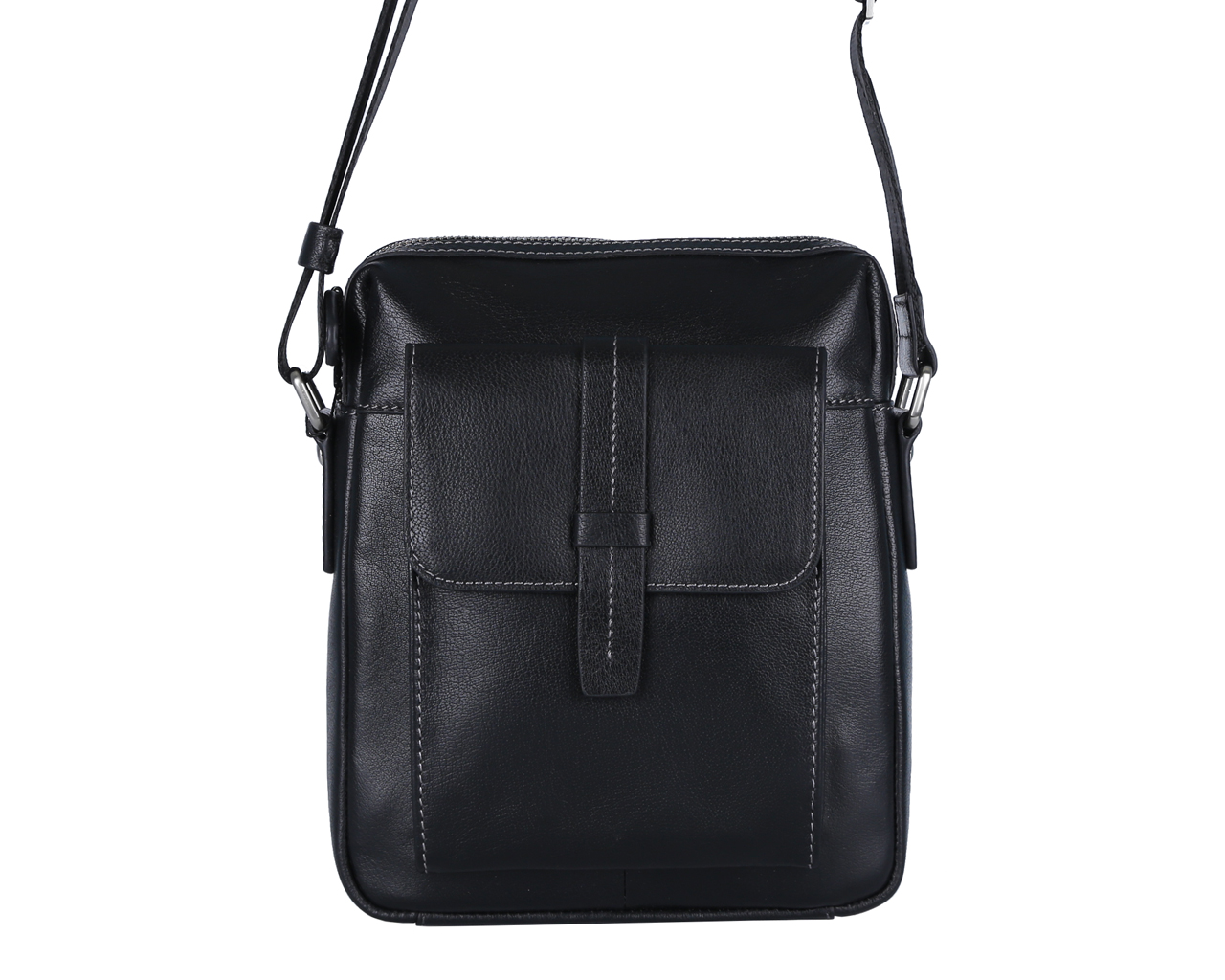 Сумка мужская Fabretti, цвет: черный. 4157FAB4157FAB black Сумка мужская Fabretti, цвет: черный. 4157FAB4157FAB blackСтильная мужская сумка Fabretti изготовлена из натуральной кожи зернистой фактуры и застегивается на застежку-молнию. Сумка имеет одно основное вместительное отделение. Внутри модель содержит прорезной карман на пластиковой молнии, нашивной карман для телефона и два держателя для шариковых ручек. На лицевой стороне расположен объемный накладной карман, закрывающийся на клапан с магнитами и украшенный декоративным хлястиком. На задней стенке дополнительный накладной карман на кнопке. Сумка декорирована контрастной прострочкой. Изделие оснащено несъемным текстильным плечевым ремнем, который регулируется по длине. Ремень выполнен с тиснением бренда. Прилагается текстильный фирменный чехол для хранения. Сумка Fabretti поможет вам подчеркнуть чувство стиля и завершить выбранный образ.