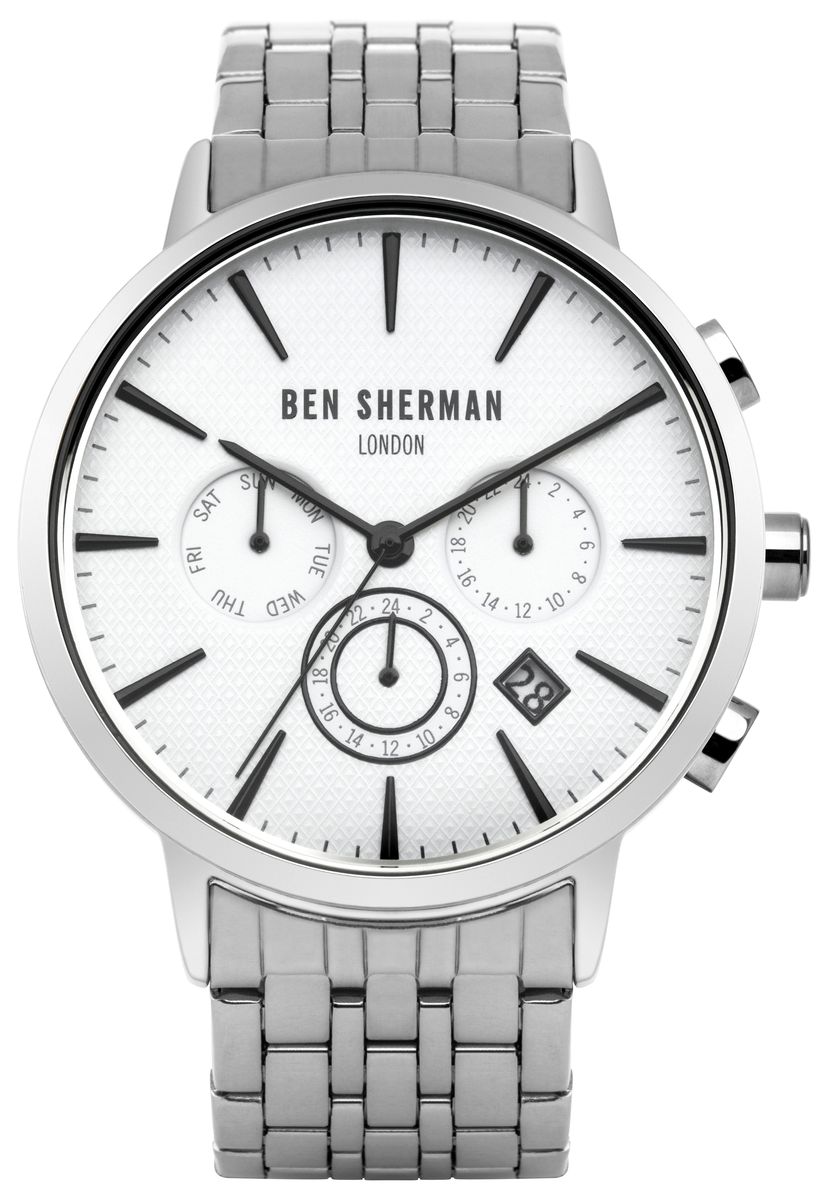 Наручные часы мужские Ben Sherman, цвет: серый металлик. WB028SMWB028SM Наручные часы мужские Ben Sherman, цвет: серый металлик. WB028SMWB028SMМногофункциональный механизи ; JP25; Нержавеющая сталь; Размер корпуса o 41mm; Минеральное стекло; Белый матовый циферблатБраслет; Водозащита 3 ATM