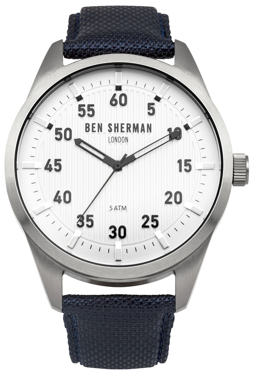 Наручные часы мужские Ben Sherman, цвет: серый металлик, черный. WB031UWB031U Наручные часы мужские Ben Sherman, цвет: серый металлик, черный. WB031UWB031UТрехстреловый механизм PC21; Нержавеющая сталь; Размар корпус o 45mm; Минеральное стекло; Белый матовый циферблат, Ремешок из натуральной кожи синевого цвета; 5ATM
