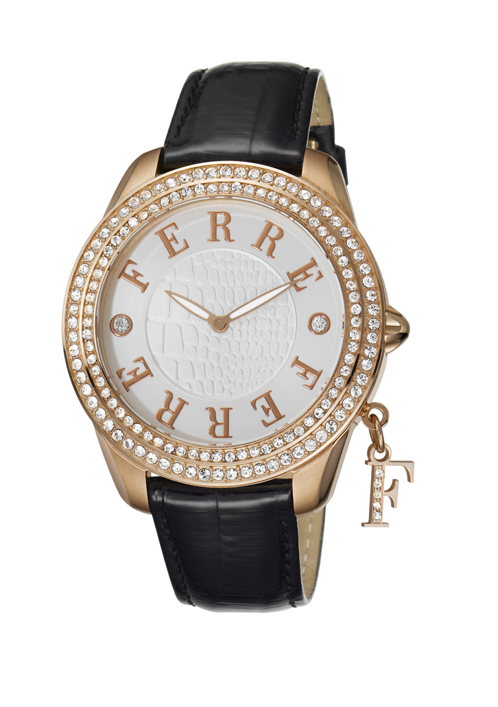 Наручные часы женские Ferre Milano, цвет: розовый, золотой. FM1L009L0031FM1L009L0031 Наручные часы женские Ferre Milano, цвет: розовый, золотой. FM1L009L0031FM1L009L0031Мехнизм: Ronda 762 Корпус: нерж.полир.сталь, розовое IP-покрытие. Заводная головка: нерж.полир.сталь, розовое IP-покрытие. Стекло: минеральное. Камни на корпусе:белые кристаллы Swarovski. Ремешок: черный, натуральная кожа. Циферблат: серебряного цвета. Водозащита: 5 АТМ.
