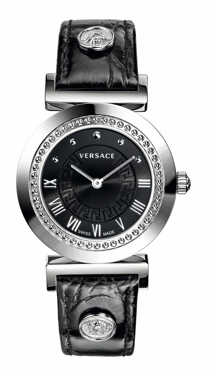 Наручные часы женские Versace, цвет: серый металлик, черный. P5Q99D009S009P5Q99D009S009 Наручные часы женские Versace, цвет: серый металлик, черный. P5Q99D009S009P5Q99D009S009Механизм: RONDA 762.3, кварцевый, 2 стрелки, SWISS MADE. Корпус: 35 мм, полированная сталь, индивидуальный номер на задней крышке. Циферблат: черный, внутренняя обработка в виде греческого орнамента, римские индексы, логотип Versace. Ремешок: черный из кожи теленка с имитацией под крокодила, 2 клепки из стали с гравировкой головы Медузы, застежка - бабочка.Стекло: сапфировое с антибликовым покрытием. Водозащита: 3 ATM