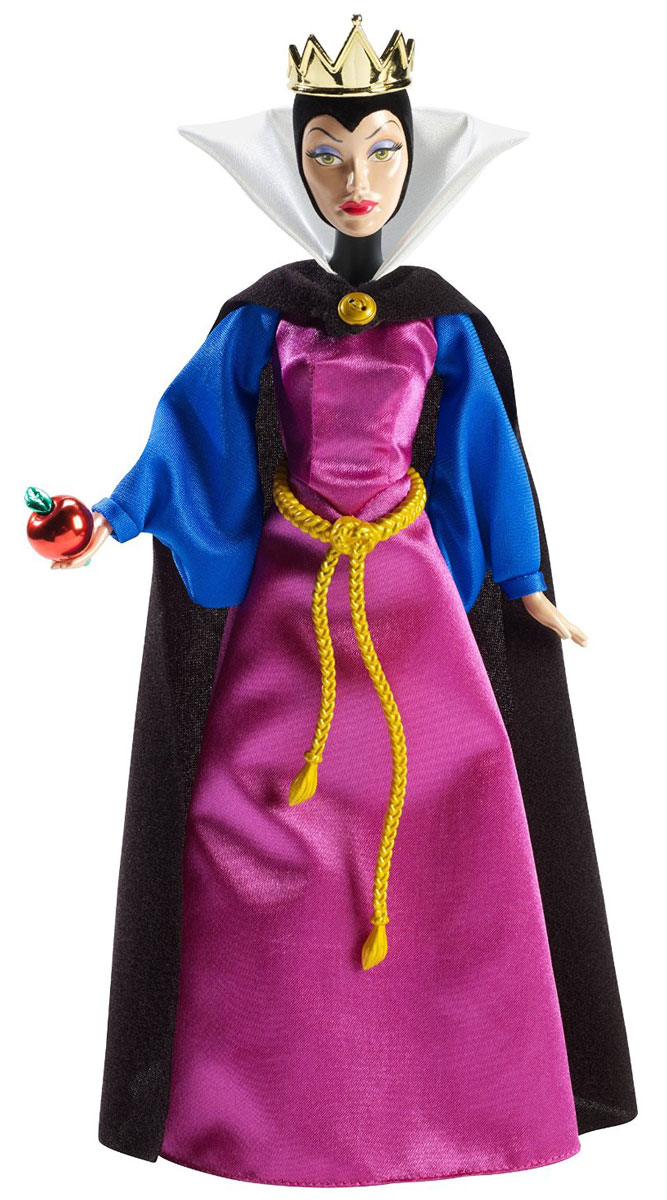 Disney Princess Кукла Злая королеваBDJ31_BDJ33 Disney Princess Кукла Злая королеваBDJ31_BDJ33Кукла Disney Злая королева поможет вашей малышке окунуться в сказочный мир. Куколка выполнена в виде героини диснеевского мультфильма Белоснежка - злой мачехи принцессы. Она одета в длинное фиолетовое платье с синими рукавами и черную накидку с высоким белым воротником. На голове у королевы красуется золотая корона, а в руке она держит красное наливное яблочко. Пояс на платье выполнен из пластика. На ножках у королевы - желтые туфельки на высоких каблуках. Ручки, ножки и голова куколки подвижны. Ваша малышка с удовольствием будет играть с этой куклой, проигрывая сюжеты из мультфильма, или придумывая различные интересные истории.