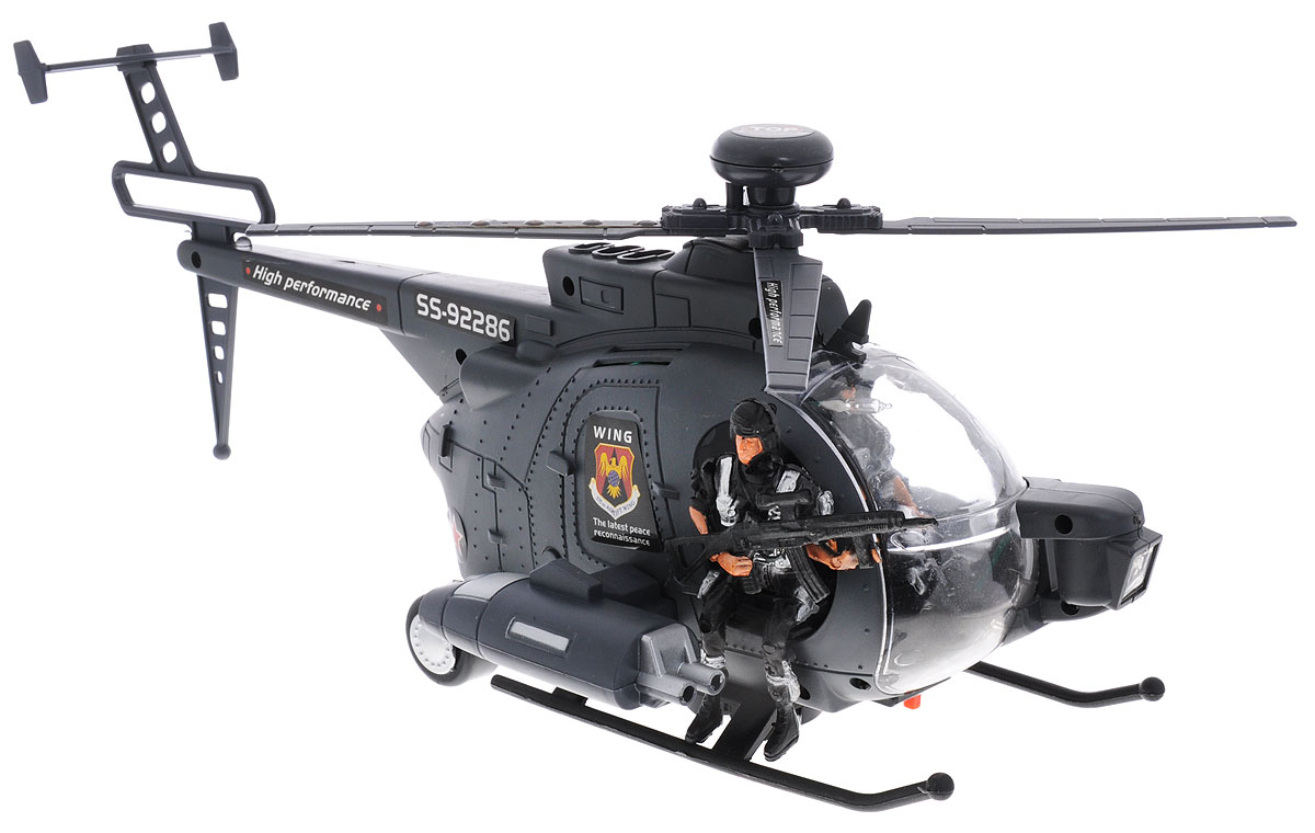 Junfa Toys Вертолет Black Hawk92286 Junfa Toys Вертолет Black Hawk92286Вертолет Junfa Toys Black Hawk станет отличным подарком для любого мальчика! Вертолет с пилотом и снайпером выполнен из прочного пластика и хорошо детализирован. При включении игрушки лопасти вертолета вращаются, он начинает кататься по полу в разных направлениях. Работа вертолета сопровождается световыми и звуковыми эффектами: имеется подсветка пропеллера, кабины, светится прожектор и сигнальный огонек в хвосте. Воспроизводятся звуки работающего двигателя, стрельбы. Для работы игрушки необходимы 4 батарейки типа АА (не входят в комплект).