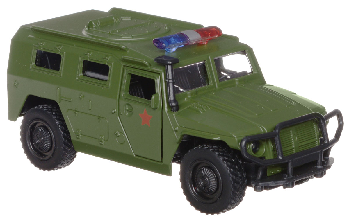 ТехноПарк Модель автомобиля ГАЗ Тигр Военная полицияX600-H09054-R ТехноПарк Модель автомобиля ГАЗ Тигр Военная полицияX600-H09054-RМодель автомобиля ТехноПарк ГАЗ Тигр: Военная полиция, выполненная из металла, пластика и резины, станет любимой игрушкой вашего малыша. Игрушка представляет собой модель автомобиля военной полиции ГАЗ Тигр. Передние дверцы модели открываются, а прорезиненные колеса обеспечивают надежное сцепление с любой поверхностью пола. Модель оснащена инерционным ходом: достаточно немного отвести ее назад, а затем отпустить - машинка быстро поедет вперед. Ваш ребенок будет часами играть с этой машинкой, придумывая различные истории. Порадуйте его таким замечательным подарком!