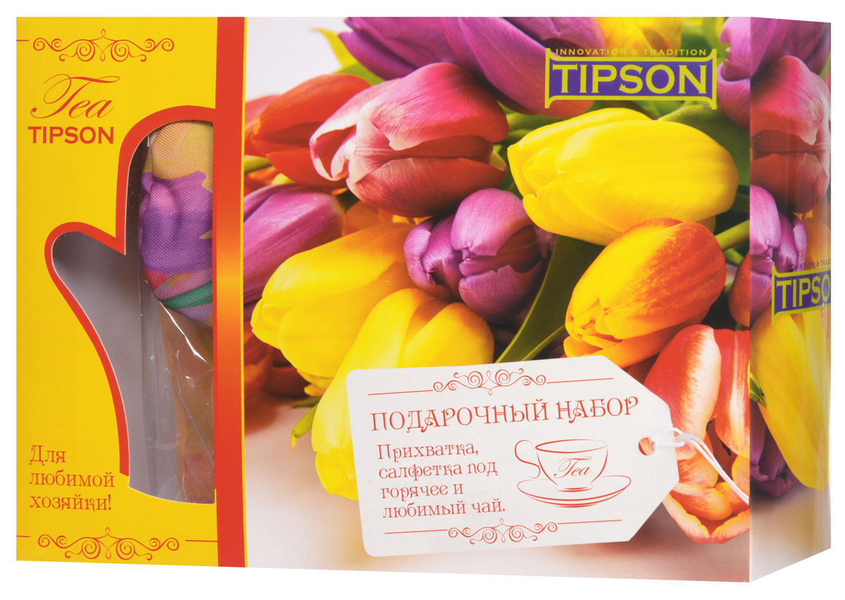 Tipson Подарочный набор Джульетта черный чай Ceylon №1 с прихваткой и салфеткой под горячее в подарок10048-00 Tipson Подарочный набор Джульетта черный чай Ceylon №1 с прихваткой и салфеткой под горячее в подарок10048-00Что будет приятно получить в качестве подарка лицам прекрасного пола? Конечно же цветы и что-то милое и полезное. Все эти качества несет в себе праздничный чайный набор Tipson Джульетта с прихваткой и салфеткой под горячее. Яркая коробка из дизайнерского картона, украшенная весенним цветочным принтом, несомненно вызовет только положительные эмоции, а качественный черный чай Ceylon №1 в комплекте с плотной варежкой-прихваткой и салфеткой под горячее придадут набору дополнительную полезность. Размер прихватки: 170 мм х 280 мм Материал прихватки: полиэстер 100% Размер салфетки: 200 мм х 200 мм Материал салфетки: полиэстер 100%