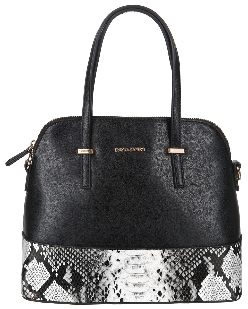 Сумка женская David Jones, цвет: черный. 5016-15016-1 BLACK Сумка женская David Jones, цвет: черный. 5016-15016-1 BLACKСтильная женская сумка David Jones выполнена из искусственной кожи, оформлена металлической фурнитурой, а также змеиным принтом. Изделие содержит одно основное отделение, которое закрывается на молнию. Внутри расположены накладной кармашек для мелочей и врезной карман на молнии. Сумка оснащена удобными ручками и съемным плечевым ремнем регулируемой длины. Дно сумки дополнено металлическими ножками. Оригинальный аксессуар позволит вам завершить образ и быть неотразимой.