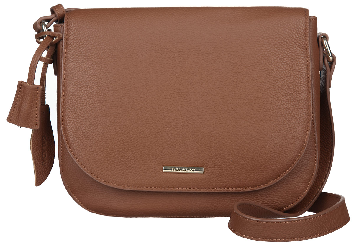 Сумка женская Galaday, цвет: коричневый. GD4714GD4714-d.brown Сумка женская Galaday, цвет: коричневый. GD4714GD4714-d.brownСтильная женская сумка Galaday выполнена из натуральной кожи с зернистой фактурой, декорирована изящным замком на плечевом ремне, а также подвесками и металлической пластиной с символикой бренда. Изделие содержит одно отделение, которое закрывается клапаном на магнитную кнопку и дополнительно на молнию. Внутри расположены два накладных кармашка для мелочей, карман-средник на молнии и врезной карман на молнии. Снаружи, на задней стороне сумки, размещен накладной карман. Сумка оснащена плечевым ремнем регулируемой длины. Дно изделия оснащено металлическими ножками. Оригинальный аксессуар позволит вам завершить образ и быть неотразимой.