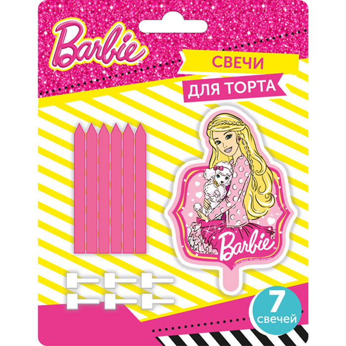Barbie Набор свечей 7 шт28310 Barbie Набор свечей 7 шт28310Что может быть лучше на День Рождения, чем вкусный торт с яркими свечами? Особенно если в центре красуется любимый персонаж. Очаровательная Барби обязательно порадует именинницу и поднимет настроение всем гостям. В наборе: 1 фигурная свеча размером 6 х 3 см в виде Барби, 6 обычных свечей размером 6 х 0,5 см.