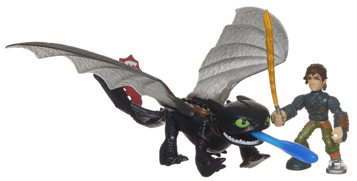 Игровой набор Dragons Hiccup & Toothless. 6659466594 Игровой набор Dragons Hiccup & Toothless. 6659466594Игровой набор Dragons Hiccup & Toothless понравится вашему ребенку. Он включает фигурку дракона Беззубика, фигурку Иккинга и аксессуар для сражений, отлично умещающийся ему в руку. Фигурки героя и дракона выполнены из прочного пластика и устойчивы к повреждениям. Фигурку Иккинга можно посадить на Беззубика и устраивать незабываемые полеты. У Беззубика подвижны лапы и крылья, открывается пасть. Кроме того, дракон запускает из пасти стрелы, которая также входит в комплект. Порадуйте вашего ребенка таким замечательным подарком!