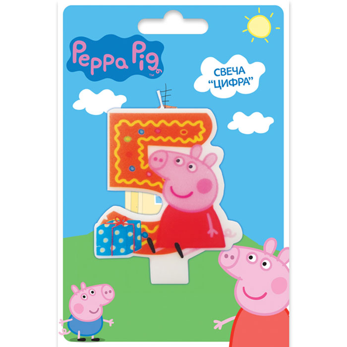 Peppa Pig Свеча для торта Цифра 529737 Peppa Pig Свеча для торта Цифра 529737Вашему малышу исполняется 5 лет? Это радостное событие не может обойтись без вкусного торта с красивой фигурной свечой в виде любимого персонажа. Идеальным решением может стать фигурная свеча Цифра 5 со Свинкой Пеппой. Такой сказочный подарок приведет именинника в искренний восторг и поможет организовать веселую игру с задуванием яркого огонька. А ведь это очень полезно для развития дыхательной системы и всего организма ребенка. Фигурная свеча Цифра 5 ТМ Peppa Pig с нанесенным рисунком имеет высоту 8 см, изготовлена из стеарина.