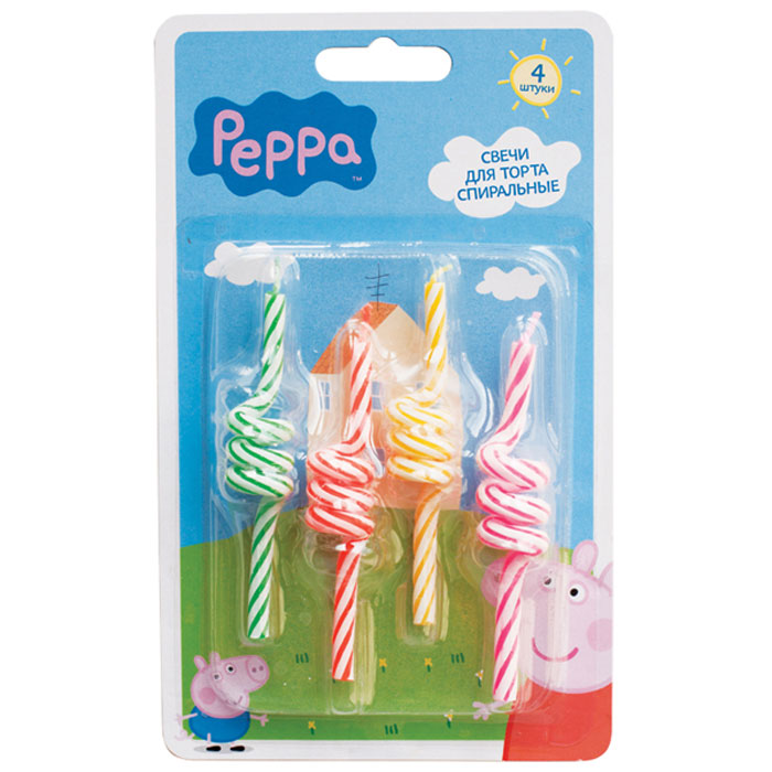 Peppa Pig Набор спиральных свечей29741 Peppa Pig Набор спиральных свечей29741Какой может быть День Рождения без вкусного торта с яркими, красивыми свечами! Порадуйте своего ребенка таким прекрасным подарком с набором спиральных свечей Peppa Pig. Задувая веселые огоньки, виновник торжества сможет загадать свое самое заветное желание, которое обязательно исполнится! Кроме того, такая увлекательная игра развивает дыхательную систему ребенка, что благотворно влияет на развитие всего организма. В наборе 4 разноцветные спиральные свечи для торта высотой 9 см. Товар изготовлен из стеарина и пластмассы. Срок годности – 5 лет.