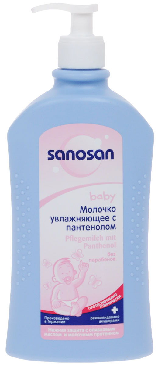 Sanosan Baby Молочко для тела, увлажняющее, с пантенолом, от 0 месяцев, 500 мл985260 Sanosan Baby Молочко для тела, увлажняющее, с пантенолом, от 0 месяцев, 500 мл985260Увлажняющее молочко Sanosan baby с пантенолом, оливковым маслом и молочным протеином идеально подходит для утреннего туалета и ухода после купания малыша с первых дней жизни. Смягчают, увлажняют и успокаивают небольшие раздражения. Входящие в состав лосьона экстракт ромашки и масло ши поддерживают защитные функции и регулируют водно-жировой баланс кожи. Также, это лучшее средство для ухода за кожей после пребывания на солнце. Лосьон не содержит парафинового масла и красителей. Гипоаллергенно. Активные компоненты: оливковое масло, молочный протеин. Косметическая линия Sanosan baby разработана и произведена в Германии специально для ухода за нежной и чувствительной кожей малышей с самых первых дней жизни. Продукция Sanosan baby не содержит красителей и ингредиентов, представляющих потенциальную опасность для здоровья. Товар сертифицирован.