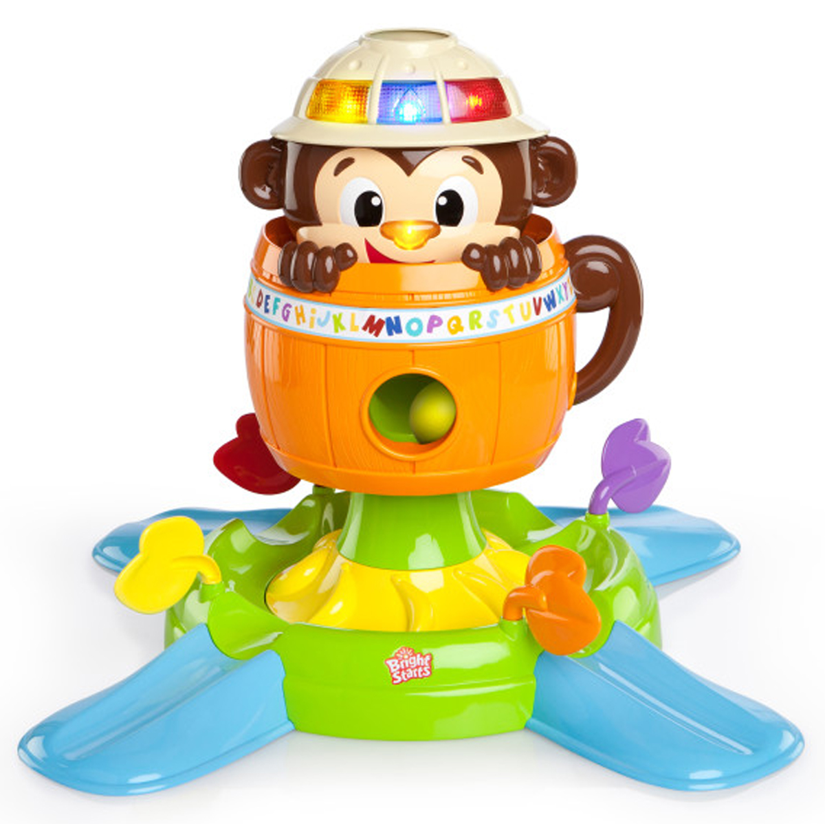 Bright Starts Развивающая игрушка Обезьянка в бочке52094 Bright Starts Развивающая игрушка Обезьянка в бочке52094Развивающая игрушка Bright Starts Обезьянка в бочке научит вашего малыша распознавать цвета и геометрические формы. Это прекрасная игрушка для малышей, только начинающих сидеть, ползать, стоять и уже умеющих ходить. В комплекте с обезьянкой идут 5 шариков, которые малыш должен забрасывать в специальные отверстия. Если ребенок нажмет на нос обезьянки, она будет прятаться в своей бочке, а шарики упадут в нижний лоток, где они будут вращаться по кругу. Bright Starts - это торговая марка американской компании Kids II, которая появилась на свет в 1969 году. Несмотря на давнюю широкую известность в Америке и странах Европы, для российского рынка Bright Starts относительной новый бренд. Однако, не смотря на это, он уже успел приобрести значительную популярность. Наиболее востребованные в России кресла-качалки и развивающие коврики. Эти товары призваны окружить малышей вниманием и забавлять их с первых месяцев жизни. Благодаря чему родители получают возможность выкроить...