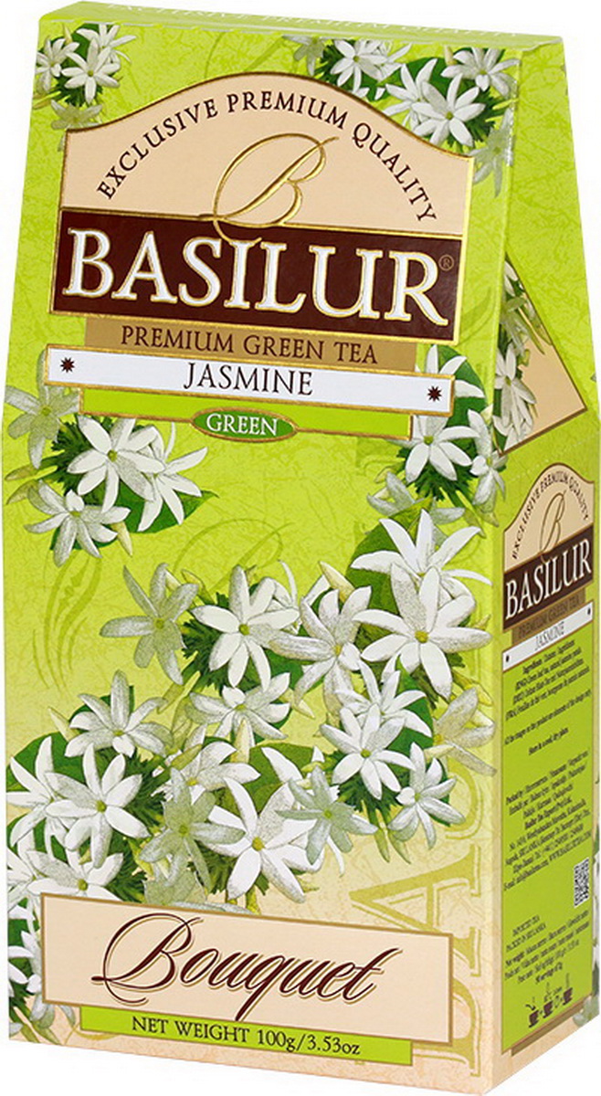 Basilur зеленый китайский чай с жасмином, 100 г71055-00 Basilur зеленый китайский чай с жасмином, 100 г71055-00Basilur представляет изысканный китайский чай с нежным вкусом и ароматом натурального жасмина. Жасмин содержит необходимые витамины и минералы для здоровья, что является исключительным сочетанием с антиоксидантными свойствами зеленого чая. Идеален для здорового образа жизни.