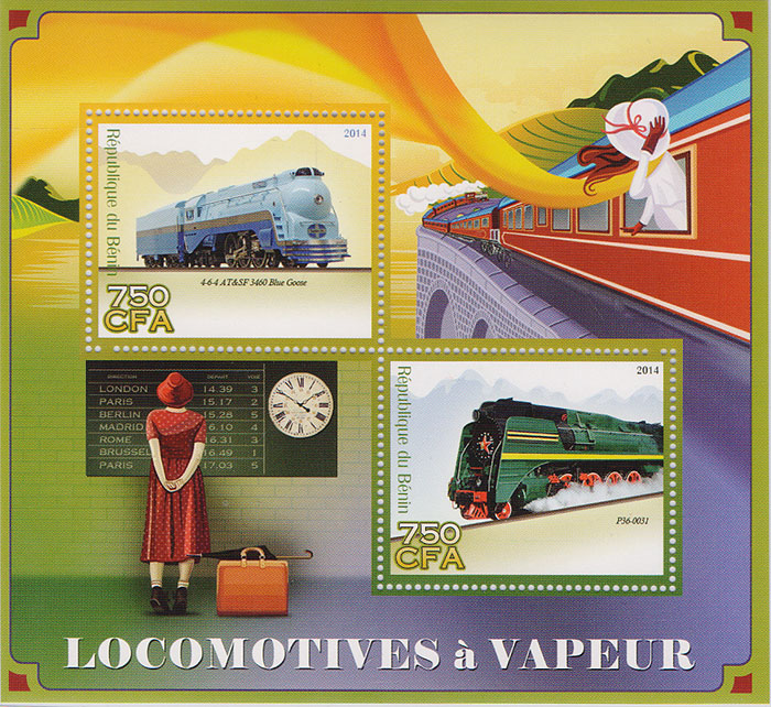 Почтовый блок Локомотивы. Бенин, 2014 год739 Почтовый блок Локомотивы. Бенин, 2014 год739Почтовый блок Локомотивы. Бенин, 2014 год. Размер блока: 11 х 12 см. Размер марок: 4 х 4.7 см. Сохранность хорошая.