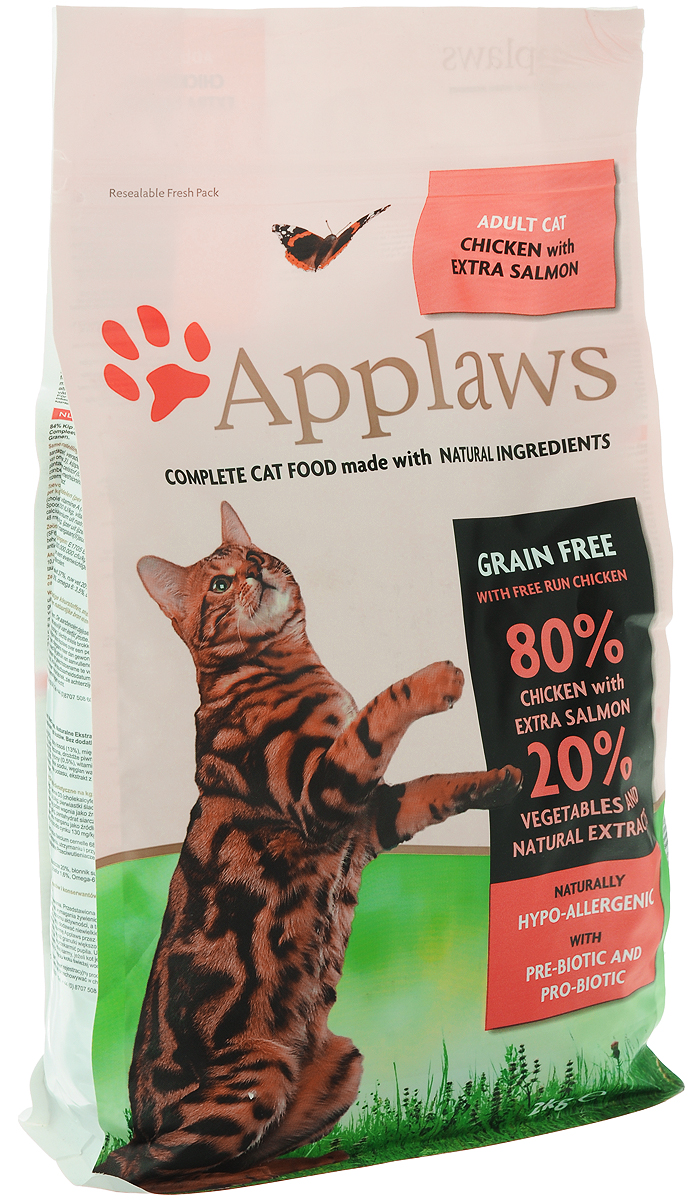 Корм сухой Applaws для кошек, беззерновой, с курицей, лососем и овощами, 2 кг24396 Корм сухой Applaws для кошек, беззерновой, с курицей, лососем и овощами, 2 кг24396Беззерновой корм для кошек Applaws изготовлен по особым рецептам, разработанным диетологами института Великобритании. Правильная диета очень важна для питомцев, ведь она меняется в зависимости от жизненного цикла. Также полнорационный корм должен включать в себя необходимое количество витаминов и минералов. В рецепте сухого корма Applaws учтен не только перечень наиболее необходимых минералов и витаминов, но и их строгий баланс. Так как сухой корм изготавливается только из натуральных качественных ингредиентов, крокеты привлекут внимание любого, даже очень привередливого питомца. Состав: дегидрированное мясо цыпленка минимум 47%, дегидрированное филе лосося минимум 19%, молодой картофель минимум 4%, жир домашней птицы минимум 8% (источник Омега 6), подлива из мяса птицы, приготовленной в собственном соку минимум 4%, лососевый жир (источник Омега 3), свекла минимум 3%, яичный порошок минимум 3%, пивные дрожжи, клетчатка, минералы, хлорид...