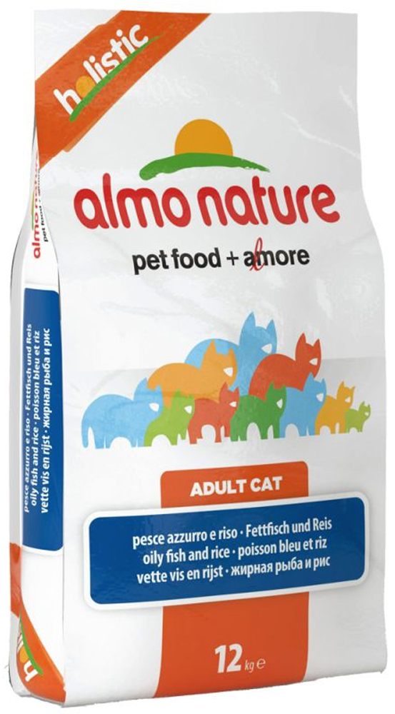 Корм сухой Almo Nature Holistic для взрослых кошек, с белой рыбой и коричневым рисом, 12 кг22593 Корм сухой Almo Nature Holistic для взрослых кошек, с белой рыбой и коричневым рисом, 12 кг22593Полнорационный корм Almo Nature Holistic рекомендован для взрослых кошек. Корм содержит большой процент свежей рыбы, что обеспечивает необходимым количеством питательных веществ и оптимальным содержанием протеина. Прекрасный вкус обеспечивается за счет свежих натуральных ингредиентов. Не содержит искусственных добавок, красителей, ароматизаторов, консервантов. Состав: рыба и ее производные (свежей жирной рыбы 25%), злаки (рис 14%), мясо и его производные, экстракт растительных белков, масла и жиры, минералы, производные растительного происхождения (инулин из цикория- источник ФОС- 0.1%), маннаноолигосахариды. Пищевая ценность: белки 31%, клетчатка 1,5%, масла и жиры 15%, зола 8,5%, влажность 8,5%. Товар сертифицирован.