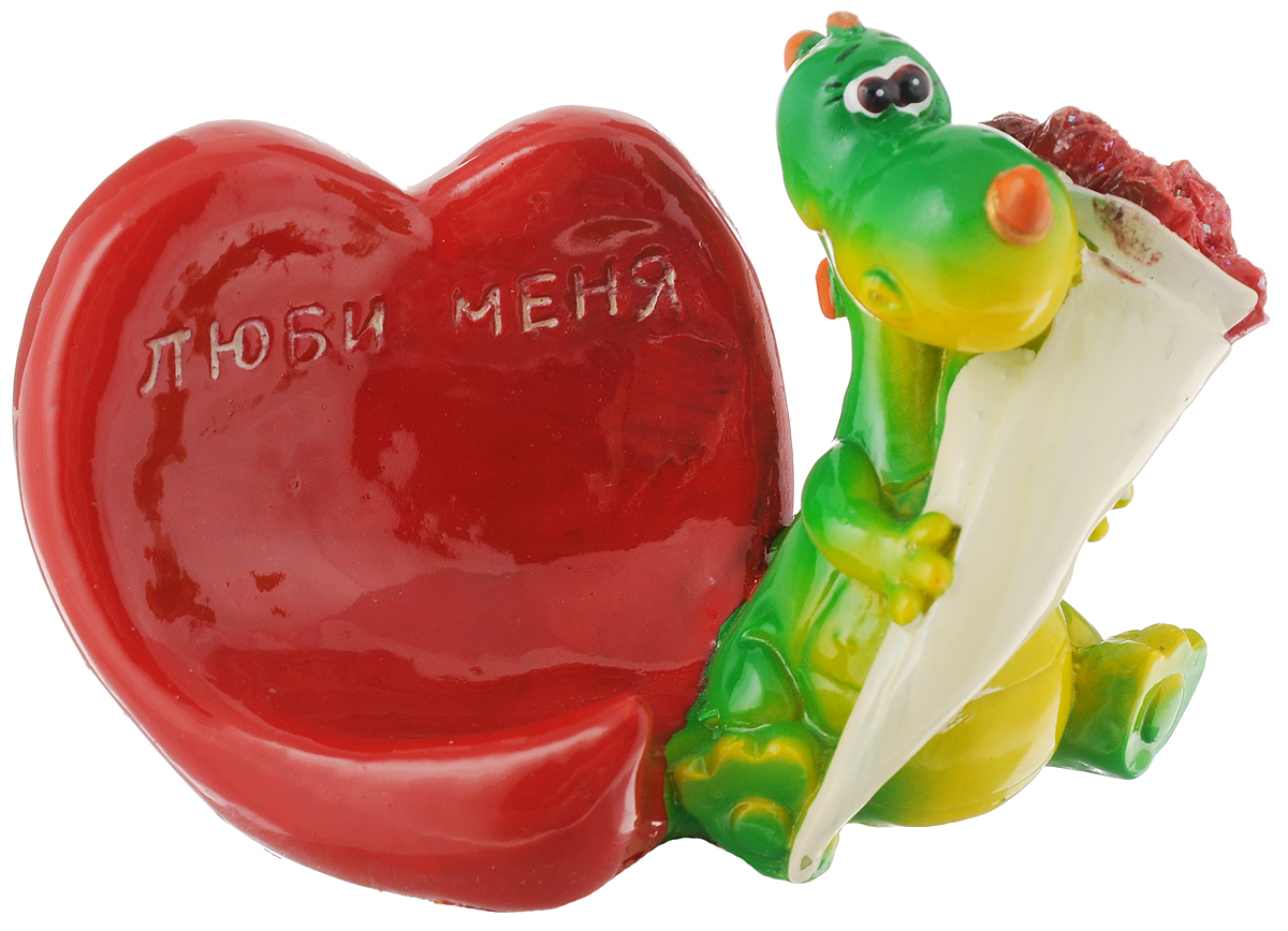 Статуэтка декоративная Lunten Ranta "Дракончик. Я влюблен", с подставкой для телефона, цвет: красный, зеленый