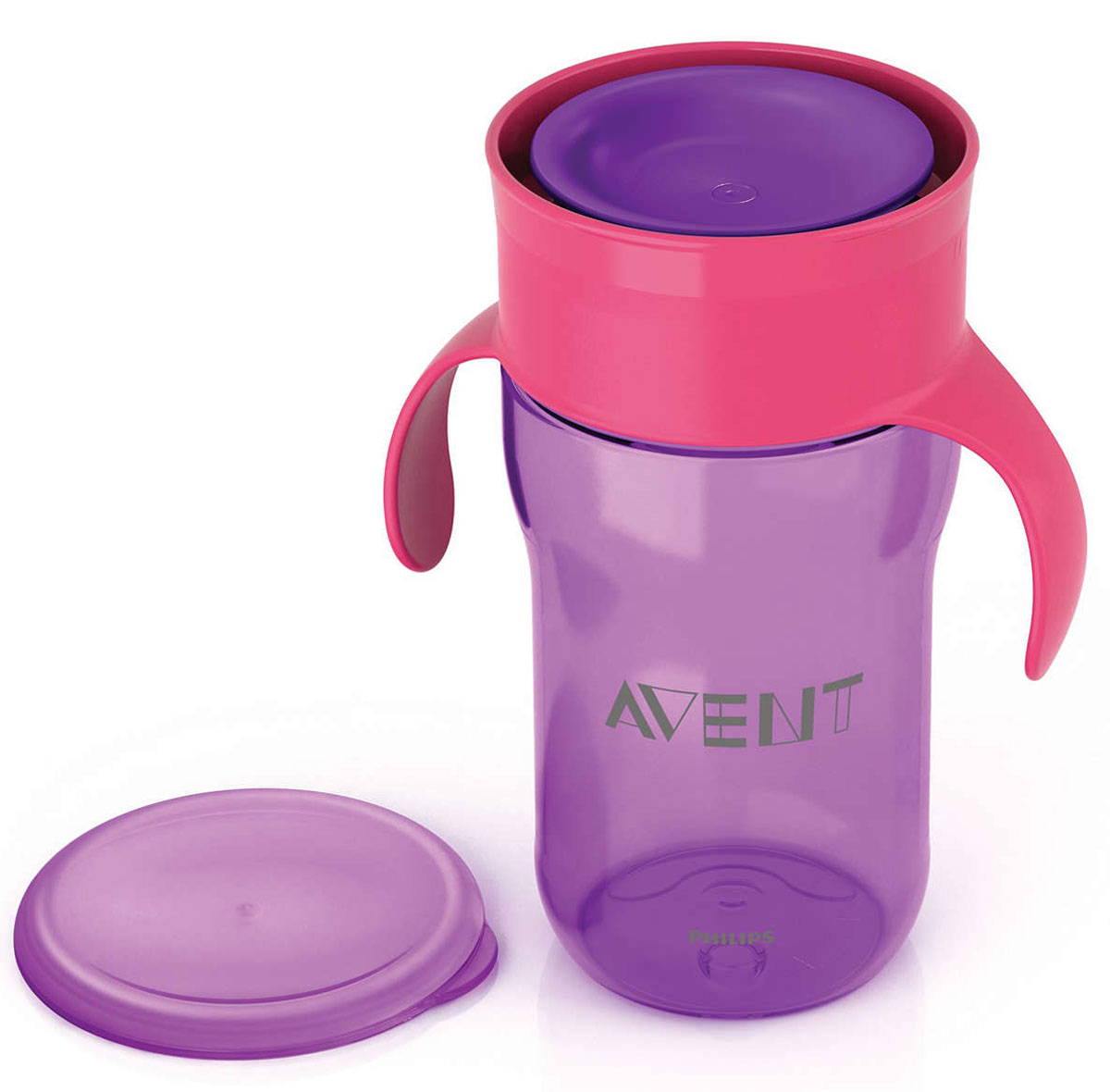 Philips Avent Взрослая чашка, 340 мл, 12м+, 1 шт фиолетовый SCF784/00SCF784/00 Philips Avent Взрослая чашка, 340 мл, 12м+, 1 шт фиолетовый SCF784/00SCF784/00Чашка-поильник Philips Avent выполнена из безопасного материала (не содержит бисфенол А) и оформлена забавными изображениями. С помощью этой чашки без носика и трубочки вы сможете легко научить ребенка пользоваться обычной чашкой: малыш может пить по всему краю, как из обычной чашки для взрослых. Уникальный инновационный клапан, который открывается от прикосновения губ и обеспечивает быстрый поток, разработан экспертами Philips Avent специально для того, чтобы научить вашего малыша пить из обычной чашки. Клапан с быстрым потоком позволяет малышу пить, не прилагая лишних усилий, не всасывая жидкость. Дома или на прогулке, защитная гигиеничная крышка всегда сохраняет чашку в чистоте. Обучающие ручки приучают малыша держать чашку и пить без посторонней помощи.