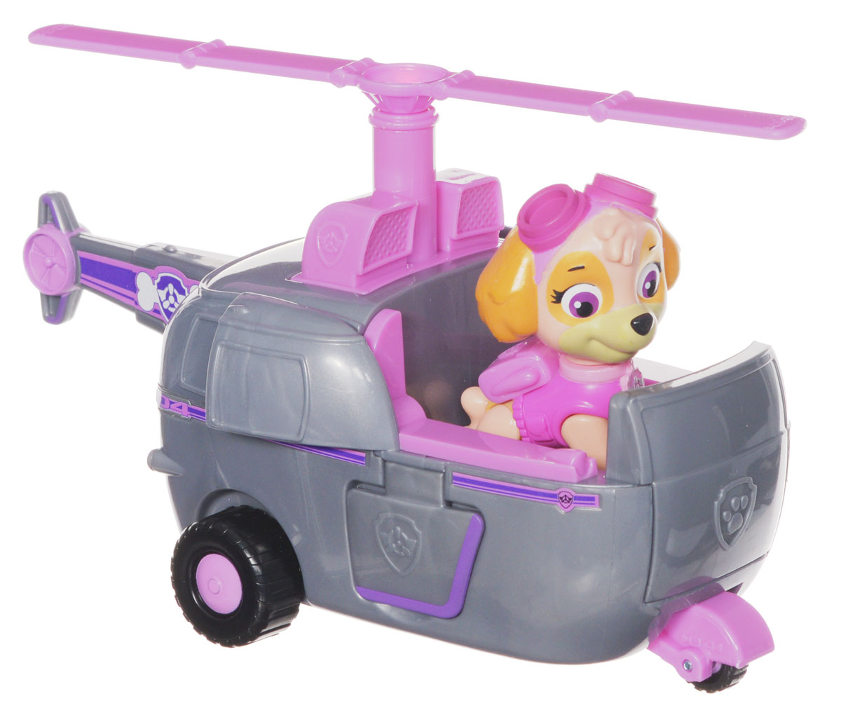 Paw Patrol Игровой набор Вертолет спасателей и щенок Скай16601 Skyes Paw Patrol Игровой набор Вертолет спасателей и щенок Скай16601 SkyesИгровой набор Paw Patrol Вертолет спасателей и щенок Скай станет отличным подарком маленьким поклонникам знаменитого мультсериала. В набор входят фигурка Скай - грациозная девочка-щенок породы американский кокер-спаниель, выполняющая функции авиатора-спасателя, и ее вертолет. Вертолет серо-розового цвета, у него открываются закрылки, крутятся колесики и винт. Фигурку Скай можно поместить в кабину вертолета и катать. У собачки подвижные лапы и голова. Ваш малыш будет часами играть с этим набором, придумывая разные истории. Сделайте ему такой замечательный подарок! Щенячий патруль - канадский анимационный мультфильм, созданный Кит Чэпман. Первая серия мультфильма была показана в августе 2013 года. Игровой набор способствует развитию ребенка и надолго займет вашего малыша интересной игрой.