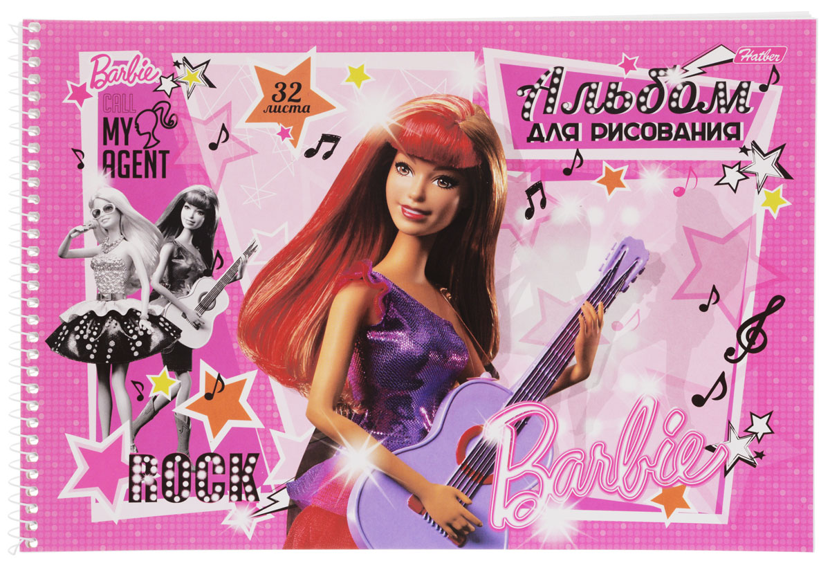 Hatber Альбом для рисования Barbie с гитарой цвет розовый сиреневый 32 листа32А4Bсп_14006 Hatber Альбом для рисования Barbie с гитарой цвет розовый сиреневый 32 листа32А4Bсп_14006Альбом для рисования Hatber Barbie непременно порадует маленькую художницу и вдохновит ее на творчество. Альбом изготовлен из белоснежной офсетной бумаги с яркой обложкой из мелованного картона, оформленной изображением Барби с гитарой. Высокое качество бумаги позволяет рисовать в альбоме карандашами, фломастерами, акварельными и гуашевыми красками. Рекомендуемый возраст: 0+.