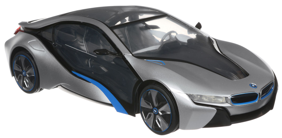 Rastar Радиоуправляемая модель BMW i8 цвет серебристый черный49600-11_серебристый, черный Rastar Радиоуправляемая модель BMW i8 цвет серебристый черный49600-11_серебристый, черныйРадиоуправляемая модель Rastar BMW I8 станет отличным подарком любому мальчику! Все дети хотят иметь в наборе своих игрушек ослепительные, невероятные и крутые автомобили на радиоуправлении. Тем более, если это автомобиль известной марки с проработкой всех деталей, удивляющий приятным качеством и видом. Одной из таких моделей является автомобиль на радиоуправлении Rastar BMW I8. Это точная копия настоящего авто в масштабе 1:14. Авто обладает неповторимым провокационным стилем и спортивным характером. Потрясающая маневренность, динамика и покладистость - отличительные качества этой модели. Возможные движения: вперед, назад, вправо, влево, остановка. Имеются световые эффекты. Аккуратно нажмите на заднюю часть кузова автомобиля для включения и отключения передних или задних фар, а также подсветки салона. Пульт управления работает на частоте 40 MHz. Для работы машины необходимы 5 батареек типа АА (не входят в комплект). Для работы...
