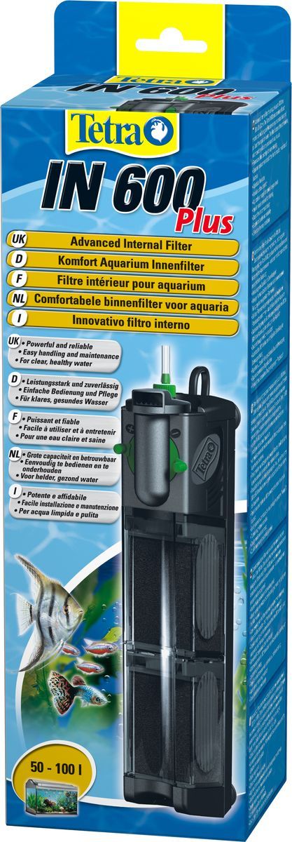 Фильтр внутренний Tetra IN 600 Plus, для аквариумов до 100 л607651 Фильтр внутренний Tetra IN 600 Plus, для аквариумов до 100 л607651Внутренний фильтр TetraTec IN600. Мощный и удобный внутренний фильтр для механической, биологической и химической очистки воды в аквариуме до 100 л. Внутренний рабочий фильтр оборудован 2-мя камерами для очистки воды, за счет этого потери полезных микроорганизмов сведены к минимуму. При очищении самого фильтра прибор не снимается. Для каждого объема аквариума оборот воды настраивается пользователем. Очищенная вода выходит обратно в аквариум через сопла, вращающиеся вокруг оси на 180 градусов. Есть функция дополнительного забора воздуха посредством универсальной системы Venturi. Дизайн фильтра очень лаконичный и компактный, что позволяет размещать прибор в любом месте аквариума. Присоски, размещенные на корпусе фильтра, надежно закрепляют его на поверхности. Качество оборудования подтверждено качественными сертификатами.