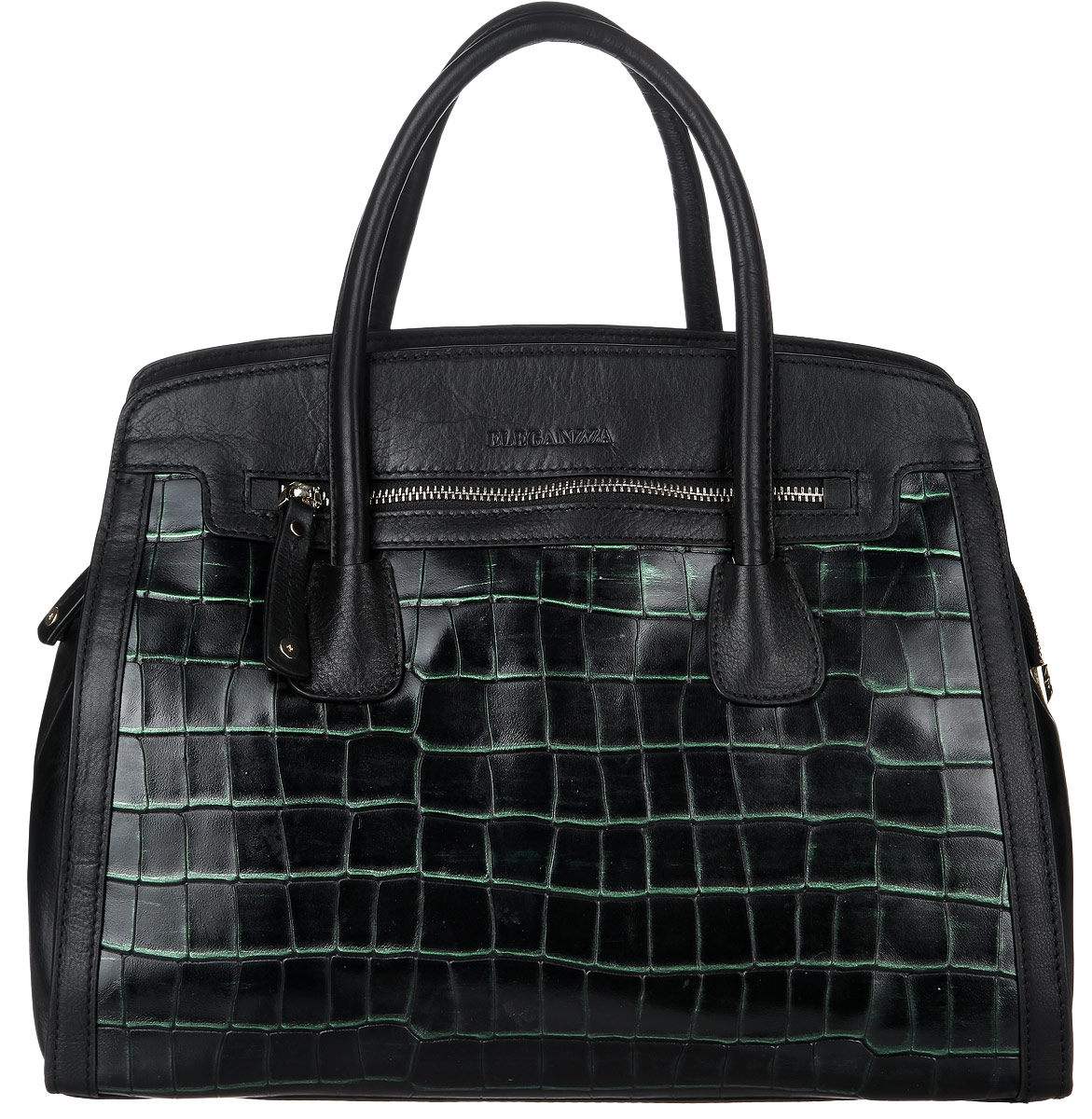 Сумка женская Eleganzza, цвет: темно-зеленый. Z268-5348Z268-5348 Сумка женская Eleganzza, цвет: темно-зеленый. Z268-5348Z268-5348Стильная сумка Eleganzza изготовлена из натуральной кожи с фактурным тиснением под кожу рептилии, оформлена металлической фурнитурой. Изделие содержит одно основное отделение, закрывающееся застежку-молнию. Внутри расположены два накладных кармашка для мелочей, врезной карман на молнии. Лицевая и задняя стороны сумки дополнены врезными карманами, каждый из которых закрывается на молнию. Изделие оснащено двумя практичными ручками съемным наплечным ремнем регулируемой длины. Дно изделия дополнено металлическими ножками. Оригинальный аксессуар позволит вам завершить образ и быть неотразимой.