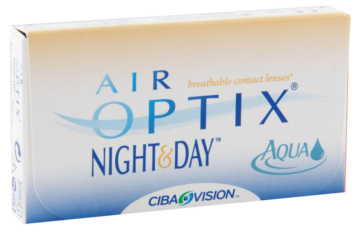 Alcon-CIBA Vision контактные линзы Air Optix Night & Day Aqua (3шт / 8.6 / -1.00)44389 Alcon-CIBA Vision контактные линзы Air Optix Night & Day Aqua (3шт / 8.6 / -1.00)44389Само название линз Air Optix Night & Day Aqua говорит само за себя - это возможность использования одной пары линз 24 часа в сутки на протяжении целого месяца! Это уникальные линзы от мирового производителя Сiba Vision, не имеющие аналогов. Их неоспоримым преимуществом является отсутствие необходимости очищения и ухода за линзами. Линзы рассчитаны на непрерывный график ношения. Изготовлены из современного биосовместимого материала лотрафилкон А, который имеет очень высокий коэффициент пропускания кислорода, обеспечивая его доступ даже во время сна. Наивысшее пропускание кислорода! Кислородопроницаемость контактных линз Air Optix Night & Day Aqua - 175 Dk/t. Это более чем в 6 раз больше, чем у ближайших конкурентов. Еще одно отличие линз Air Optix Night & Day Aqua - их асферический дизайн. Множественные клинические исследования доказали, что поверхность линз устраняет асферические аберрации, что позволяет вам видеть более четко и повышает остроту зрения. Ежемесячные...