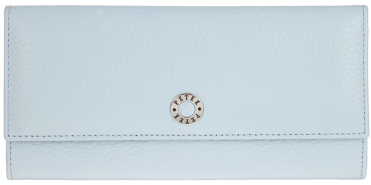 Портмоне женское Petek 1855, цвет: светло-голубой. 301.46D.101301.46D.101 Baby Blue Портмоне женское Petek 1855, цвет: светло-голубой. 301.46D.101301.46D.101 Baby BlueЖенское портмоне Petek 1855 изготовлено из натуральной кожи с зернистой поверхностью. Изделие закрывается клапаном на застежку-кнопку. Лицевая сторона оформлена металлической пластиной с гравировкой в виде названия бренда. Внутри содержится три отделения для купюр и два кармашка с окошком из прозрачного сетчатого материала. На задней стенке расположен один открытый карман для мелочей, а второй врезной карман на пластиковой молнии для монет. Изделие поставляется в фирменной коробке с логотипом бренда. Стильное портмоне Petek станет отличным подарком для человека, ценящего качественные и практичные вещи.