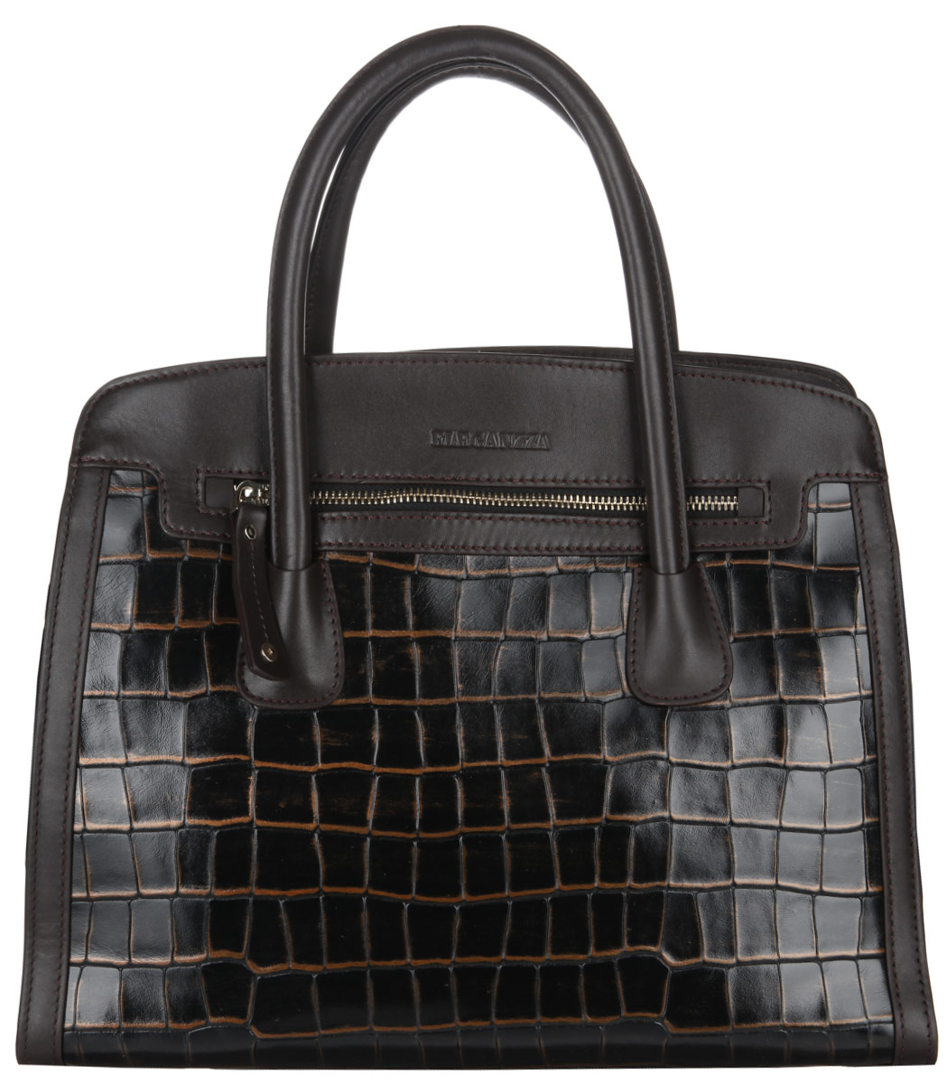 Сумка женская Eleganzza, цвет: темно-коричневый. Z268-5348Z268-5348 Сумка женская Eleganzza, цвет: темно-коричневый. Z268-5348Z268-5348Стильная женская сумка Eleganzza выполнена из натуральной кожи с тиснением под крокодила. Изделие имеет одно основное отделение, закрывающееся на застежку-молнию. Внутри находятся два накладных открытых кармана и прорезной карман на застежке-молнии. Снаружи, на передней и задней стенках предусмотрены прорезные карманы на застежках-молниях. Сумка оснащена удобными ручками. В комплект входит съемный плечевой ремень регулируемой длины. Основание сумки защищено от повреждений металлическими ножками. Изделие упаковано в фирменный чехол. Стильная сумка Eleganzza прекрасно дополнит ваш образ.