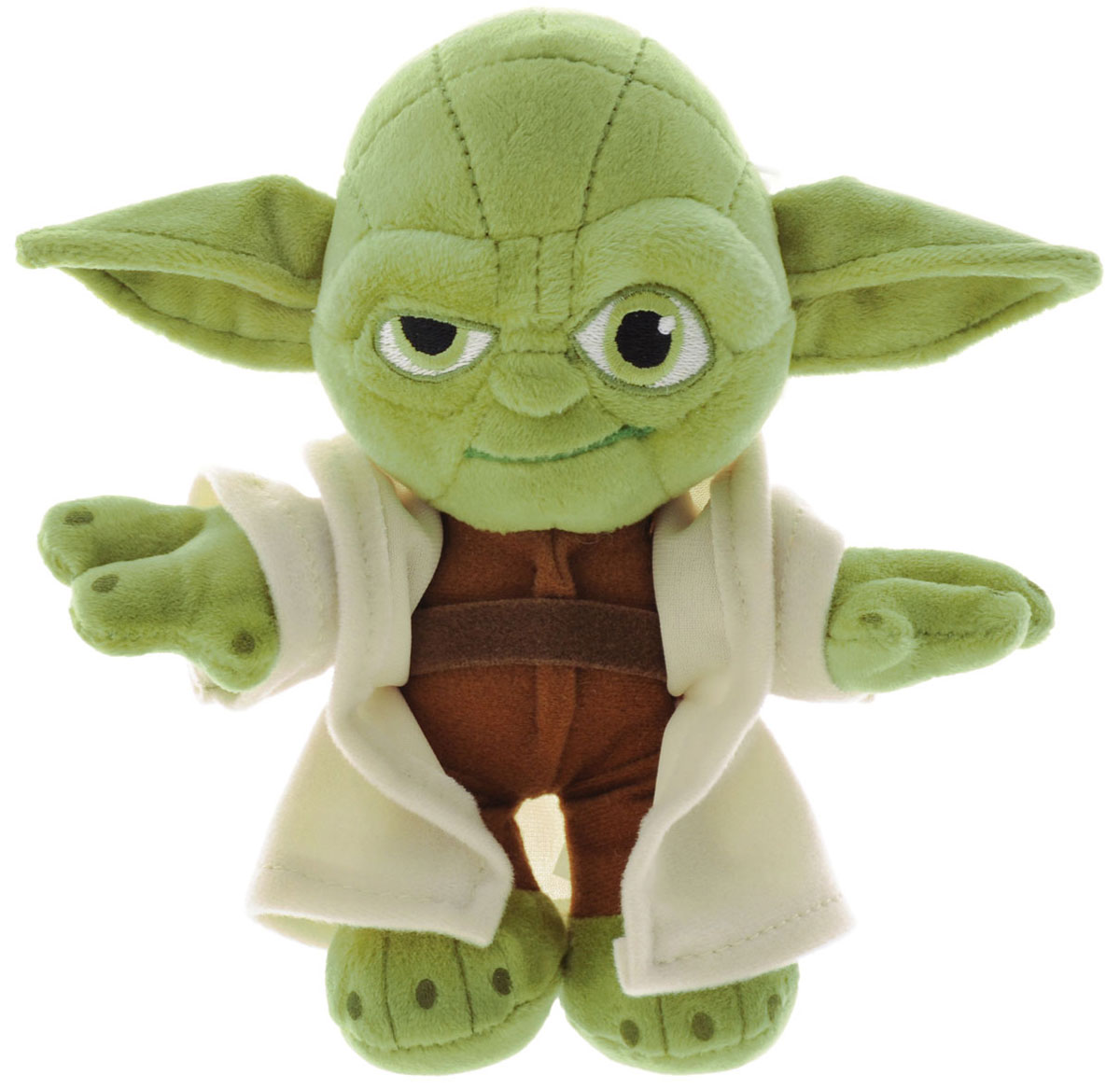 Disney Мягкая игрушка Йода 25 см1400617 Disney Мягкая игрушка Йода 25 см1400617Мягкая игрушка Disney Йода обязательно порадует любого поклонника грандиозной космической саги Звездные войны. Игрушка изготовлена из материала высокого качества, подробно детализирована, не имеет пластмассовых деталей, что делает ее безопасной даже для самых юных фанатов. Древний наставник джедаев создан в шутливой форме по своему мультипликационному образу. Увеличенная по сравнению с телом голова лишь еще раз показывает, как качественно выполнена игрушка. И вправду, все черты лица различаемы благодаря мелкой строчке. Магистр Йода облачен в традиционную для джедаев одежду - коричневое кимоно и светлую робу. С такой игрушкой ребенку будет приятно играть, так как она очень мягкая на ощупь. Благодаря ее компактному размеру ребенок всегда сможет взять полюбившегося героя с собой в дорогу или в любое другое место.