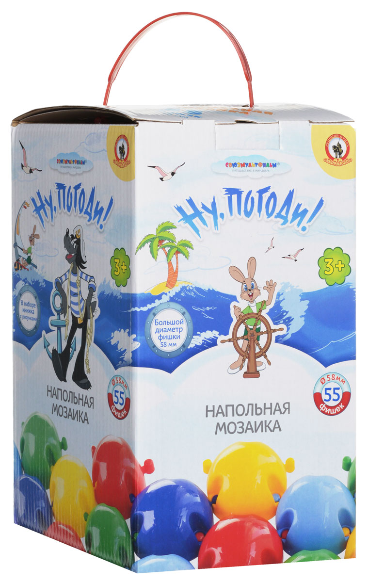 Русский стиль Мозаика напольная Ну, погоди!03979 Русский стиль Мозаика напольная Ну, погоди!03979Мозаика напольная Русский стиль Ну, погоди! - увлекательная развивающая игра для детей от трех лет, которая разовьет у ребенка творческие способности, воображение, координацию движений, мелкую моторику рук и ориентировку на плоскости. Все элементы выполнены из легких, небьющихся, легко моющихся, высококачественных материалов, абсолютно безопасных для здоровья ребенка. Дизайн элементов (наличие в них специальных углублений для пальцев) дает возможность легко извлекать фишки, располагающиеся в центре созданного рисунка. Специально разработанный вид крепления помогает создавать подвижные конструкции.