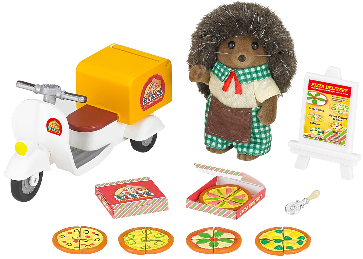 Sylvanian Families Набор фигурок Доставщик пиццы5238 Sylvanian Families Набор фигурок Доставщик пиццы5238Набор Sylvanian Families Доставщик пиццы привлечет внимание вашей малышки и не позволит ей скучать. Набор включает в себя фигурку ёжика в униформе, мотоцикл, уличный стенд для меню, 5 видов пиццы, нож и коробки для пиццы. Фигурка выполнена из пластика и покрыта мягким приятным на ощупь флоком. Ваша малышка будет часами играть с набором, придумывая различные истории. В наборе более 25 предметов. Sylvanian Families - это целый мир маленьких жителей, объединенных общей легендой. Жители страны Sylvanian Families - это кролики, белки, медведи, лисы и многие другие. У каждого из них есть дом, в котором имеется все необходимое для счастливой жизни. В городе, где живут герои, есть школа, больница, рынок, пекарня, детский сад и множество других полезных объектов. Жители этой страны живут семьями, в каждой из которой есть дети. В домах Sylvanian Families царит уют и гармония. Домашние животные радуют хозяев. Здесь продумана ...