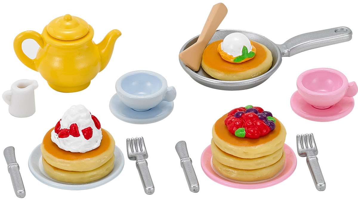 Sylvanian Families Игровой набор Домашние блинчики5225K Sylvanian Families Игровой набор Домашние блинчики5225KИгровой набор Sylvanian Families Домашние блинчики привлечет внимание вашей малышки и не позволит ей скучать. Набор включает в себя сковороду, лопатку, 6 блинчиков, 3 украшения для блинного тортика, чайник, молочник, 2 чашки, 2 блюдца, 2 тарелки 2 вилки, 2 ножа. Этот набор позволит устроить настоящий блинный пир с чаепитием вместе со зверушками Sylvanian Families. Sylvanian Families - это целый мир маленьких жителей, объединенных общей легендой. Жители страны Sylvanian Families - это кролики, белки, медведи, лисы и многие другие. У каждого из них есть дом, в котором есть все необходимое для счастливой жизни. В городе, где живут герои, есть школа, больница, рынок, пекарня, детский сад и множество других полезных объектов. Жители этой страны живут семьями, в каждой из которой есть дети. В домах Sylvanian Families царит уют и гармония. Домашние животные радуют хозяев. Здесь продумана каждая мелочь, от одежды до мебели и аксессуаров.