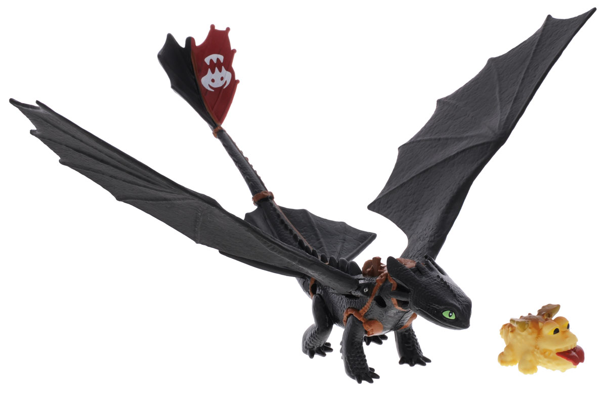 Dragons Фигурка Toothless с детенышем громмеля66550_20067247 Dragons Фигурка Toothless с детенышем громмеля66550_20067247Фигурка Dragons Toothlessс детенышем громмеля непременно придется по душе вашему ребенку. Игрушка выполнена в виде дракона Беззубика из популярного мультфильма Как приручить дракона. Крылья, голова и хвост дракона подвижны. Хвост можно использовать, как катапульту, чтобы запускать детеныша громмеля, входящего в комплект. Для запуска катапульты поместите детеныша громмеля в углубление хвоста и нажмите на стилизованную под шипы кнопку на спине Беззубика. С драконом можно организовать настоящее сражение, ведь эти умелые бойцы снабжены всем необходимым для настоящей схватки с противником! Благодаря фигурке Dragons Toothless ваш ребенок с удовольствием будет проигрывать любимые сцены из мультфильма или придумывать свои истории!
