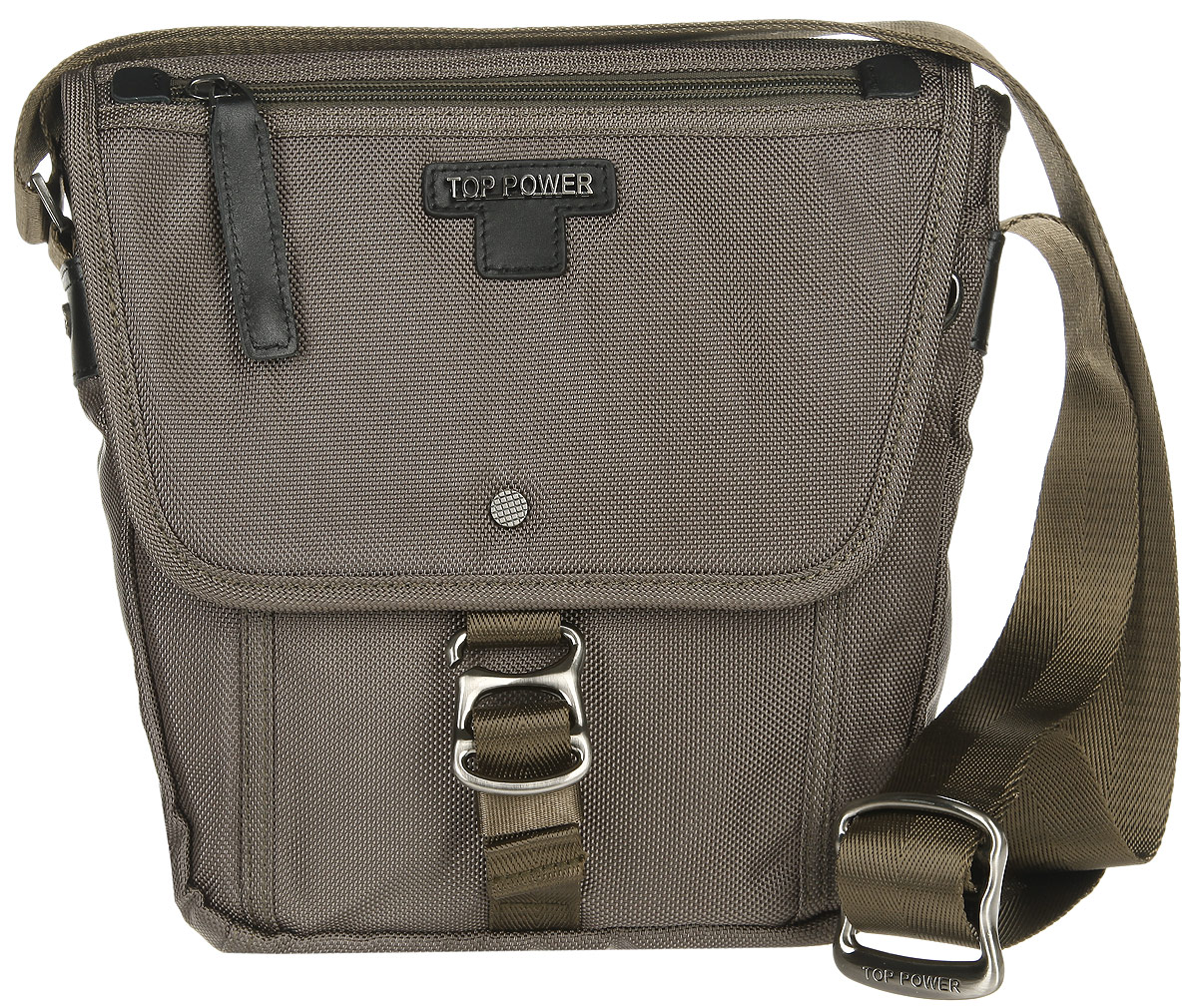 Сумка-планшет мужская Top Power, цвет: хаки. 6019 TP6019 TP khaki Сумка-планшет мужская Top Power, цвет: хаки. 6019 TP6019 TP khakiУдобная сумка-планшет Top Power изготовлена из нейлона, оформлена металлической фурнитурой и символикой бренда. Изделие содержит одно основное отделение, которое закрывается клапаном на крючок. Внутри расположены: накладной кармашек для телефона, два фиксатора для ручек, врезной карман на молнии и мягкий карман для небольшого планшета. На лицевой стороне, под клапаном, расположен врезной карман на молнии и вместительный накладной карман, внутри которого расположен сетчатый карман, кармашек для мелких документов и карабин для ключей. Сам клапан дополнен врезным карманом на застежке-молнии. На задней стороне сумки расположен врезной карман на молнии. Сумка оснащена наплечным ремнем регулируемой длины. Практичный мужской аксессуар прекрасно дополнит образ и подчеркнет ваш деловой стиль.