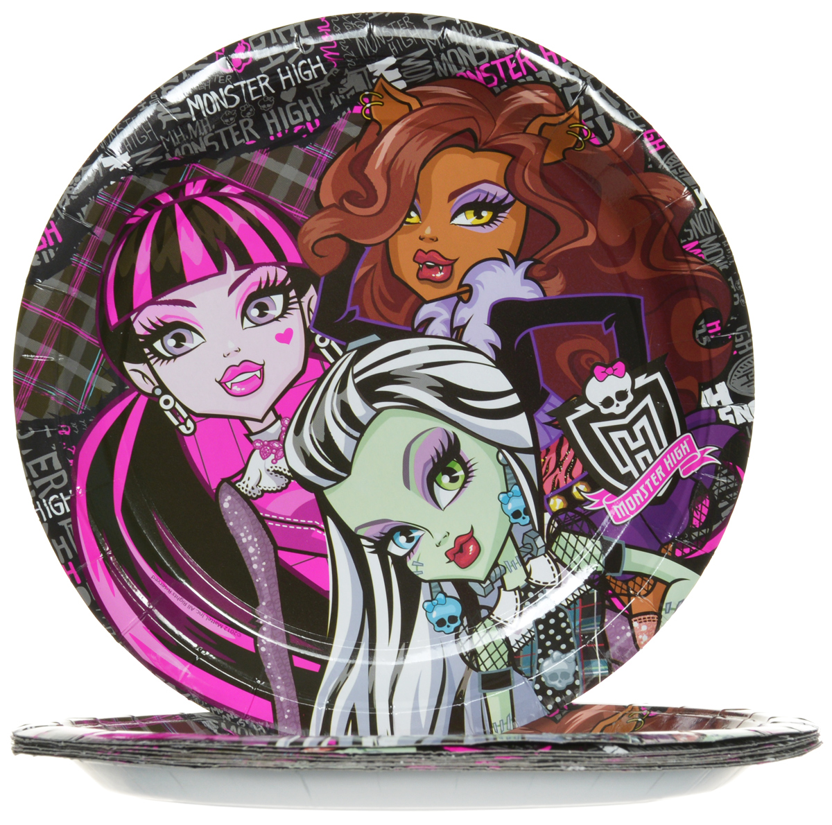 Monster High Набор одноразовых тарелок диаметр 23 см 10 шт23655 Monster High Набор одноразовых тарелок диаметр 23 см 10 шт23655Одноразовые тарелки прочно вошли в современную жизнь, и теперь многие люди просто не представляют праздник или пикник без таких нужных вещей: они почти невесомы, не могут разбиться и не нуждаются в мытье. Набор одноразовых тарелок Monster High состоит из 10 круглых тарелок диаметром 23 см, выполненных из картона. Изделия декорированы изображением монстров Хай. Благодаря глянцевому ламинированию, они прекрасно справляются со своей задачей: удерживают еду, не промокают и не протекают.