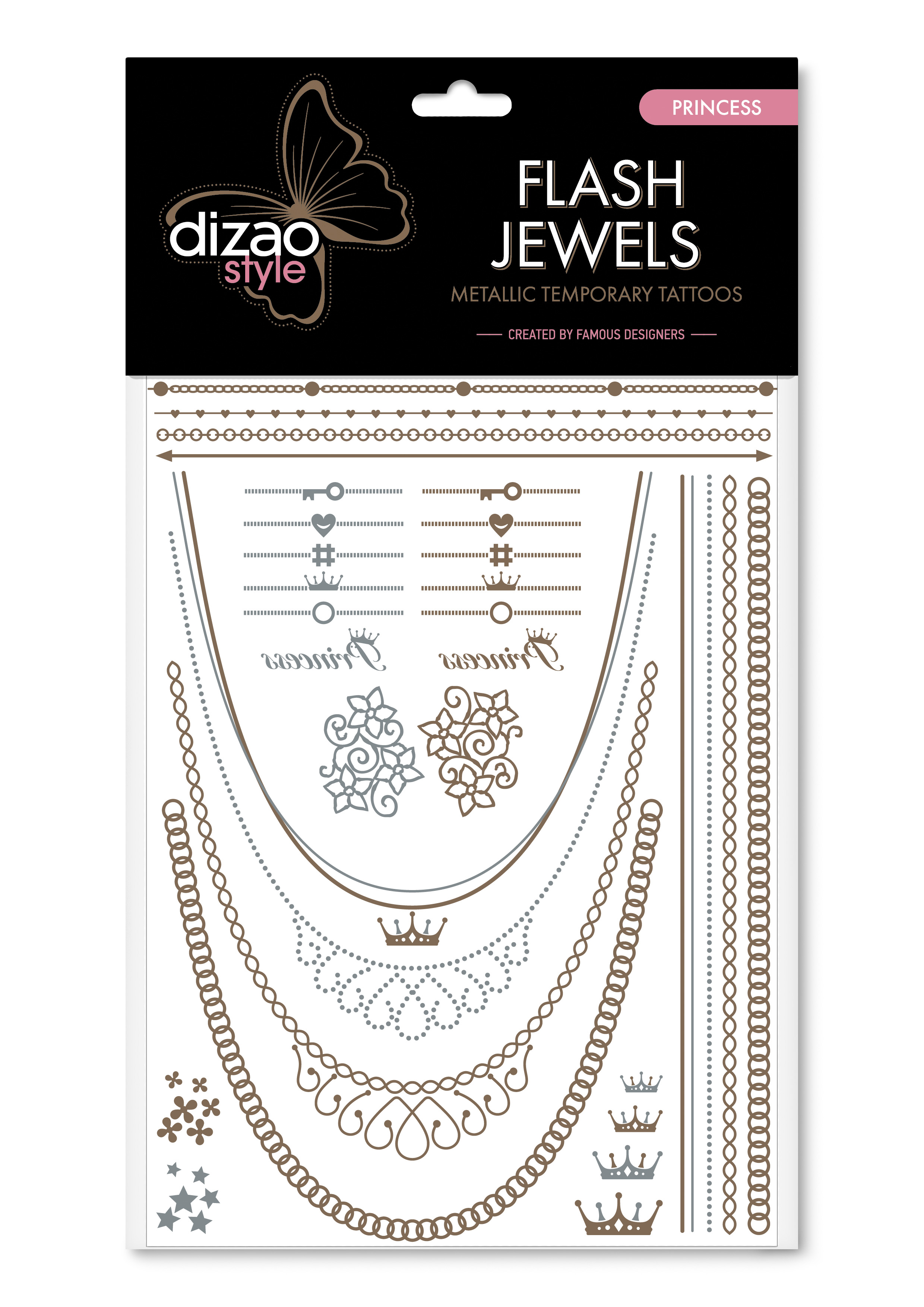 Dizao Временные золотые тату Flash Jewels: Принцесса5292452002496 Dizao Временные золотые тату Flash Jewels: Принцесса5292452002496Оригинальные золотистые временные татуировки Dizao Flash Jewels: Принцесса позволят вам добавить изысканный штрих к вашему образу. В набор входит множество разнообразных дизайнов, которые вы сможете сочетать по своему вкусу. Откройте для себя мир идеальных линий и оригинальных дизайнов, которые заблистают на вашей коже благородным блеском золота и серебра. Позвольте украшениям стать органичной частью вашего тела. Следуйте самым последним тенденциям и всегда оставайтесь на пике моды. Подарите себе роскошь и непревзойденный стиль с тату Dizao. Премиальные золотые временные тату Flash Jewels: - имеют уникальные дизайны -держатся на коже продолжительное время, не теряя привлекательности -легко наносятся и удаляются -не вызывают покраснений и раздражений, не содержат токсичных компонентов Применять временные тату невероятно легко: вырежьте понравившуюся аппликацию, наложите ее рисунком вниз на сухую чистую кожу, прижмите к аппликации мокрую губку или...