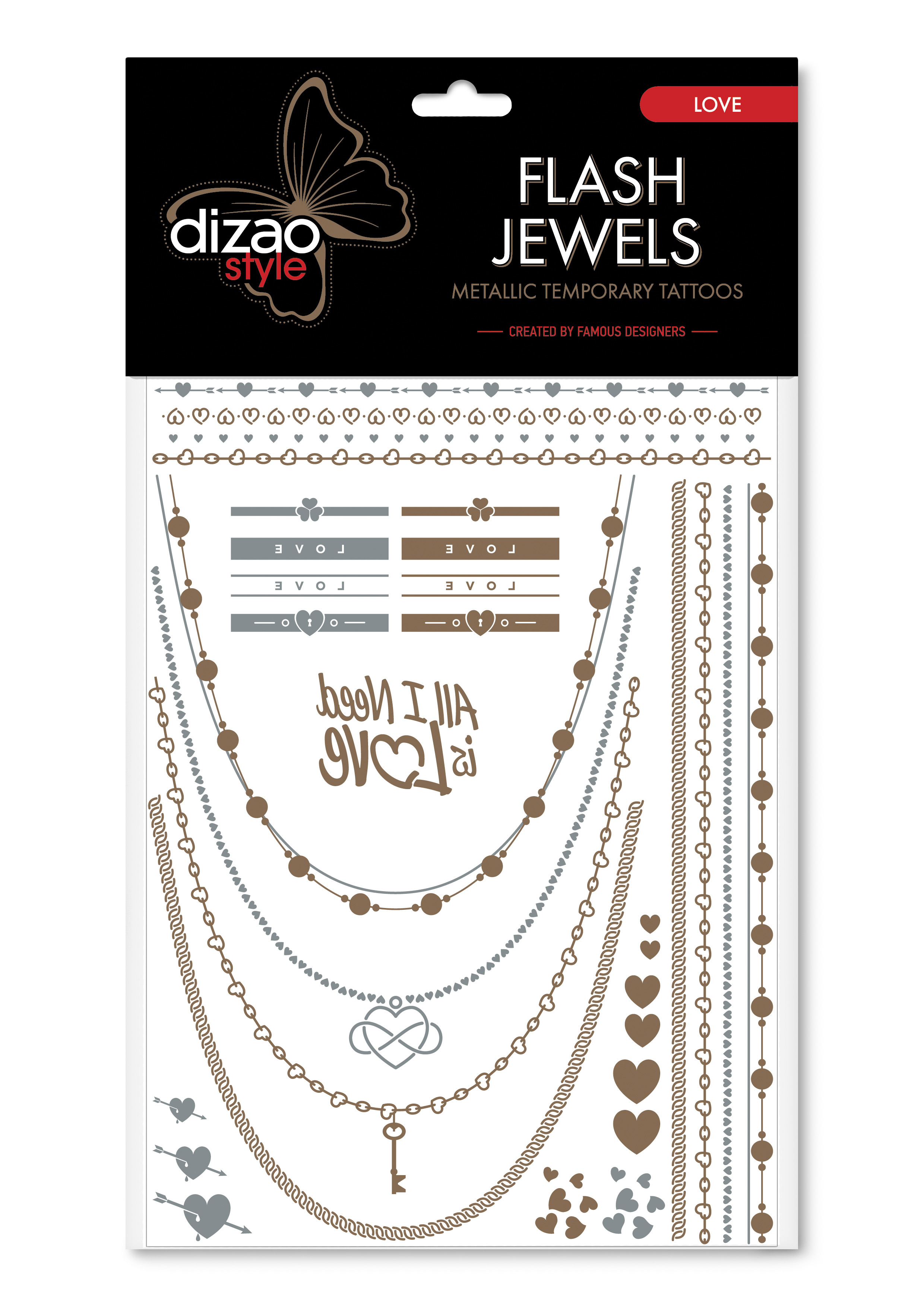 Dizao Временные золотые тату Flash Jewels: Любовь5292452002502 Dizao Временные золотые тату Flash Jewels: Любовь5292452002502Оригинальные золотистые временные татуировки Dizao Flash Jewels: Любовь позволят вам добавить изысканный штрих к вашему образу. В набор входит множество разнообразных дизайнов, которые вы сможете сочетать по своему вкусу. Откройте для себя мир идеальных линий и оригинальных дизайнов, которые заблистают на вашей коже благородным блеском золота и серебра. Позвольте украшениям стать органичной частью вашего тела. Следуйте самым последним тенденциям и всегда оставайтесь на пике моды. Подарите себе роскошь и непревзойденный стиль с тату Dizao. Премиальные золотые временные тату Flash Jewels: - имеют уникальные дизайны -держатся на коже продолжительное время, не теряя привлекательности -легко наносятся и удаляются -не вызывают покраснений и раздражений, не содержат токсичных компонентов Применять временные тату невероятно легко: вырежьте понравившуюся аппликацию, наложите ее рисунком вниз на сухую чистую кожу, прижмите к аппликации мокрую губку или...