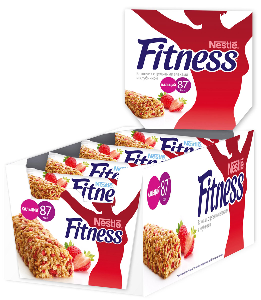 Nestle Fitness батончик с цельными злаками и клубникой, 24 шт12251581 Nestle Fitness батончик с цельными злаками и клубникой, 24 шт12251581Батончик Nestle Fitness с цельными злаками и клубникой - полезный перекус без вреда для вашей фигуры! Батончик Fitness содержит много клетчатки, мало жира. Клетчатка в цельных злаках регулирует пищеварение, способствуя поддержанию оптимального веса тела (при условии сбалансированного питания и регулярных физических активностей). Сложные углеводы перевариваются медленнее и позволяют сохранять чувство сытости дольше. Обогащен витаминами D, B2, B6, кальцием и железом. Вес одного батончика: 23,5 г