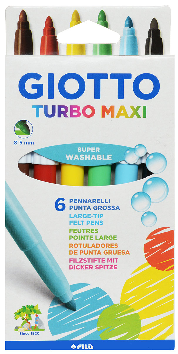 Giotto Фломастеры Turbo Maxi 6 цветов453000 Giotto Фломастеры Turbo Maxi 6 цветов453000Фломастеры Giotto Turbo Maxi - это 6 ярких насыщенных цветов в разноцветных пластиковых корпусах (цвет корпуса соответствует цвету чернил). Наконечники фломастеров устойчивы к повышенному давлению и не разнашивается со временем. Каждый фломастер оснащен плотным вентилируемым колпачком, защищающим чернила от испарения. Фломастеры утолщенной формы, что очень удобно для детских пальчиков. Чернила изготовлены на водной основе. Легко отстирываются и смываются с рук. Фломастеры Giotto Turbo Color - идеальный инструмент для самовыражения и развития маленького художника!