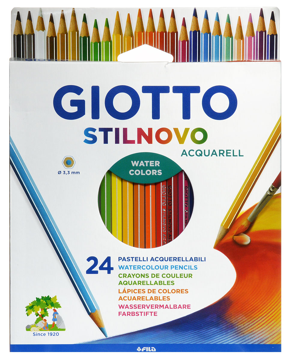 Giotto Набор цветных карандашей Stilnovo Acquarell 24 цвета255800 Giotto Набор цветных карандашей Stilnovo Acquarell 24 цвета255800Цветные карандаши Glotto Stilnovo Acquarell непременно понравятся вашему юному художнику. Набор включает в себя 24 ярких насыщенных цветных карандаша гексагональной формы с серебряным нанесением по ребру грани. Идеально подходят для школы. Карандаши изготовлены из сертифицированного дерева, экологически чистые, имеют прочный неломающийся грифель, не требующий сильного нажатия и легко затачиваются. На рубашке карандаша имеется место для нанесения имени. Порадуйте своего ребенка таким восхитительным подарком!