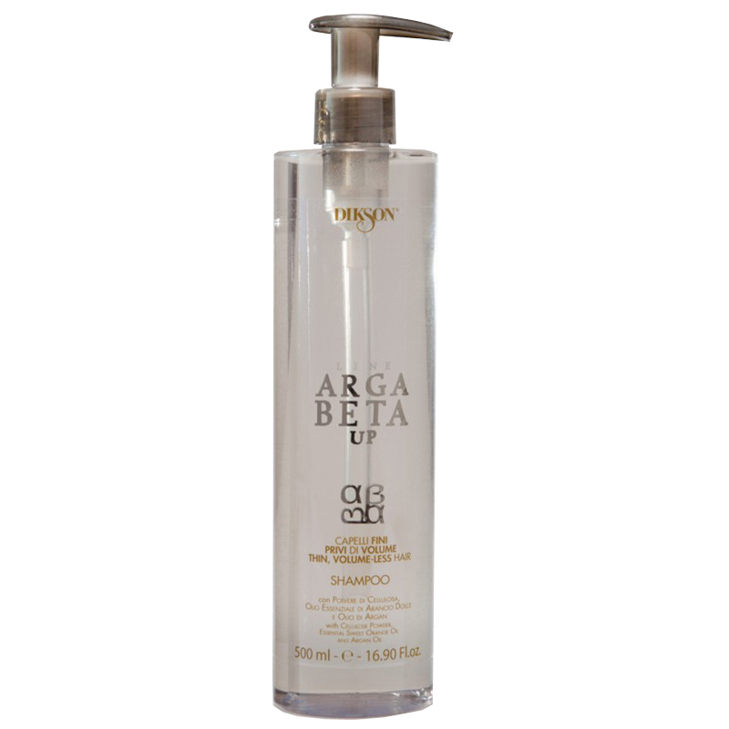 Dikson Shampoo Argabeta Up Capelli Di Volume Шампунь для тонких волос 500 млdiks2472 Dikson Shampoo Argabeta Up Capelli Di Volume Шампунь для тонких волос 500 млdiks2472Шампунь для тонких, лишенных объема волос с порошкообразной целлюлозой, эфирным маслом сладкого апельсина, маслом Аргана. Создает эффект дополнительной пышности и объема, способствует укреплению волосяного волокна изнутри, делает тонкие волосы более густыми и сильными, придает им естественный объем от корней до кончиков, восстанавливает структуру волос, придавая им ощутимую легкость, мягкость и блеск.