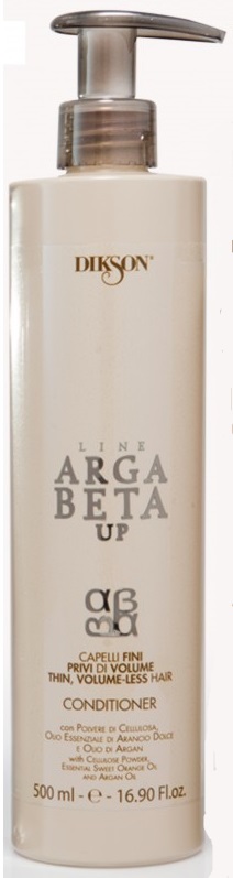 Dikson Conditioner Argabeta Up Capelli Di Volume Кондиционер для тонких волос 500 млdiks2476 Dikson Conditioner Argabeta Up Capelli Di Volume Кондиционер для тонких волос 500 млdiks2476Кондиционер ArgaBeta Up на основе эфирного масла аргании, масла сладкого апельсина и целлюлозы разработан, чтобы заботиться о тонких и лишенных объема волосах. При связи с водой, порошок целлюлозы приумножается и обеспечивает полноту волоса от корня до кончиков. Масло сладкого апельсина и аргановое масло действуют на волосы укрепляюще. Волосы накапливают естественную силу, становятся гладкими, густыми, приобретают объем.