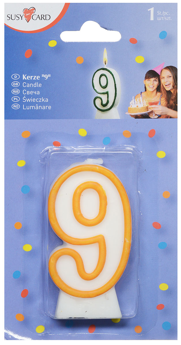 Susy Card Свеча-цифра для торта 9 лет цвет желтый11142650_желтый Susy Card Свеча-цифра для торта 9 лет цвет желтый11142650_желтыйСвеча-цифра для торта Susy Card выполнена в форме цифры 9 из белого парафина с желтым контуром по краям. Свеча-цифра создает неповторимую атмосферу праздника и прекрасно вписывается в любой интерьер. Свеча для торта - отличный способ порадовать любого человека.