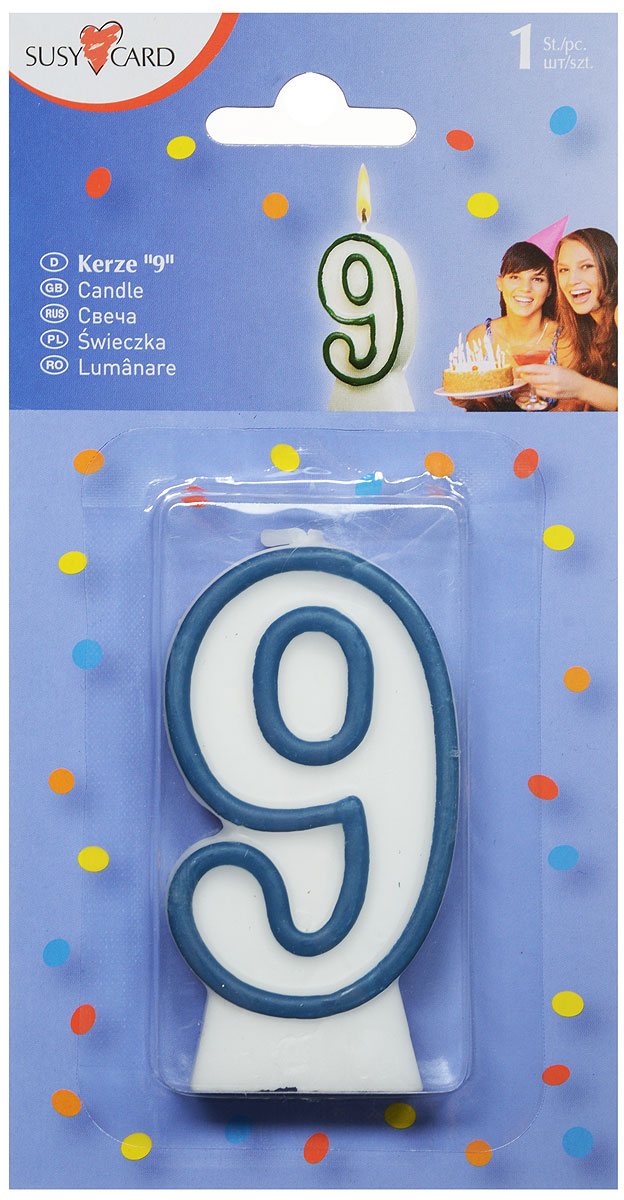 Susy Card Свеча-цифра для торта 9 лет цвет синий11142650_синий Susy Card Свеча-цифра для торта 9 лет цвет синий11142650_синийСвеча-цифра для торта Susy Card изготовлена из высококачественного парафина в виде цифры 9. Это отличное решение для декорирования торта к празднику. Ее можно комбинировать с другими цифрами. Изделие хорошо и долго горит. С этой свечой ваш праздник станет еще удивительнее и веселее.