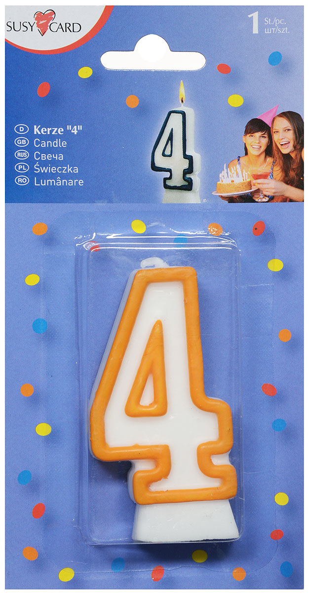Susy Card Свеча-цифра для торта 4 года цвет желтый11142353_желтый Susy Card Свеча-цифра для торта 4 года цвет желтый11142353_желтыйСвеча-цифра для торта Susy Card выполнена в форме цифры 4 из белого парафина с желтым контуром по краям. Свеча-цифра создает неповторимую атмосферу праздника и прекрасно вписывается в любой интерьер. Свеча для торта - отличный способ порадовать человека.