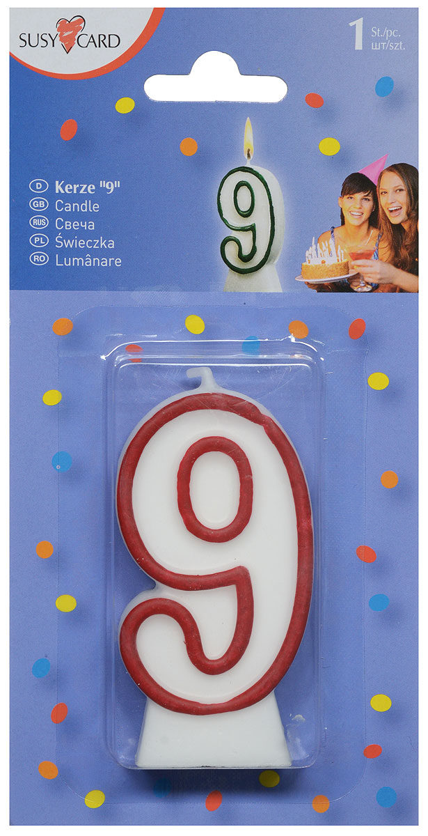 Susy Card Свеча-цифра для торта 9 лет цвет красный11142650_красный Susy Card Свеча-цифра для торта 9 лет цвет красный11142650_красныйСвеча-цифра для торта Susy Card изготовлена из высококачественного парафина в виде цифры 9. Это отличное решение для декорирования торта к празднику. Ее можно комбинировать с другими цифрами. Изделие хорошо и долго горит. С этой свечой ваш праздник станет еще удивительнее и веселее.